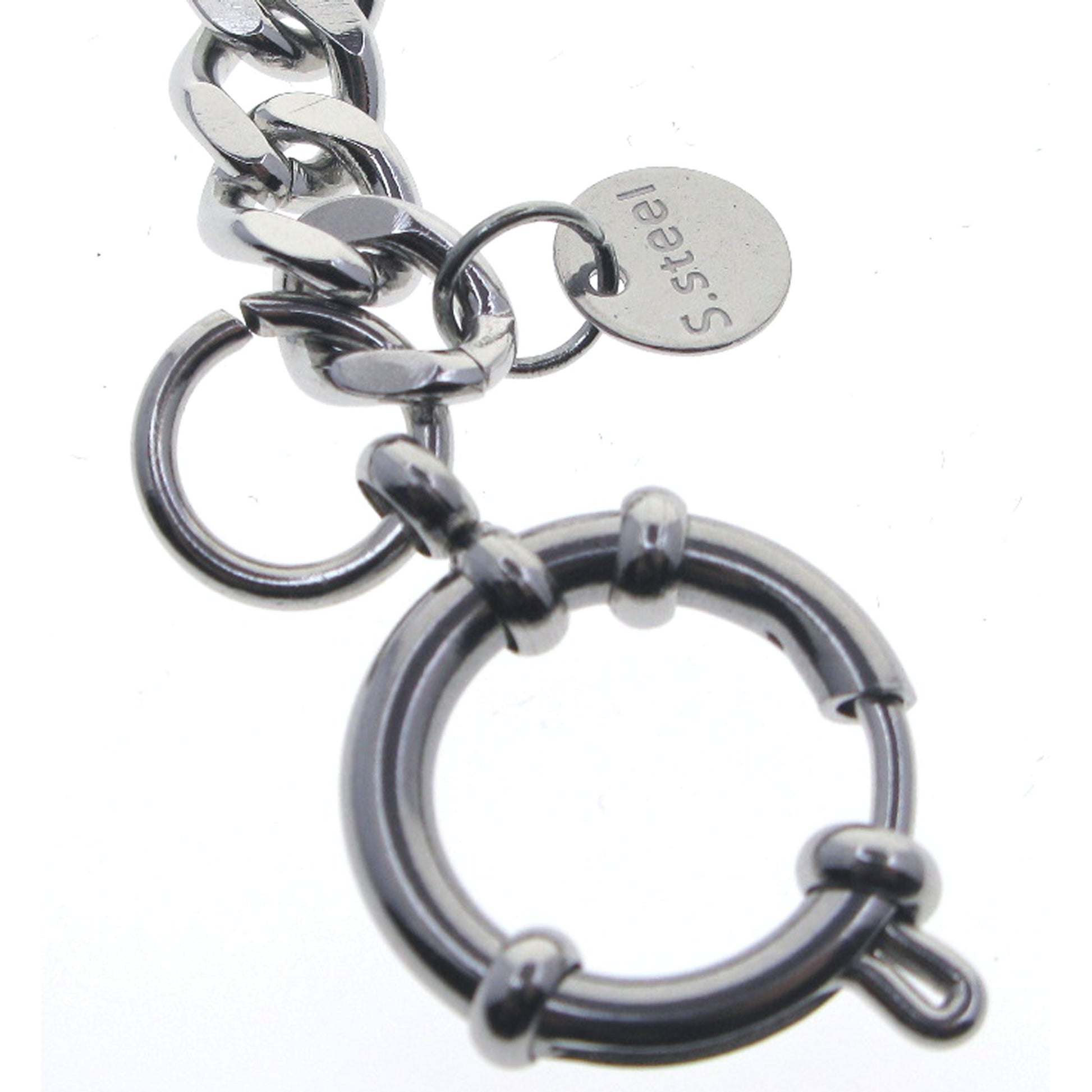 Stainless Steel Pocket Watch Chain Albert Chain with Steel Cuban Link Chain Chain, Steel Albert Swivel Clasp, Steel Spring Ring Clasp FCS86