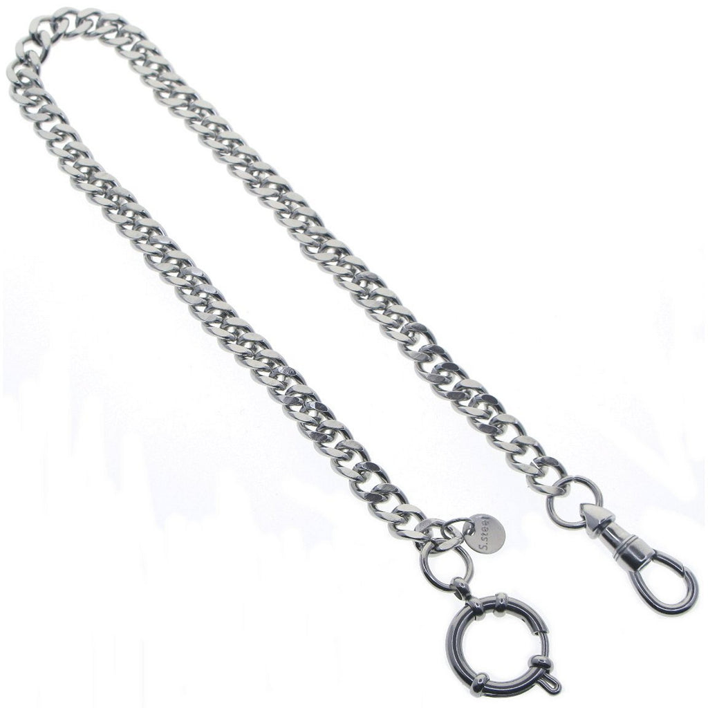 Stainless Steel Pocket Watch Chain Albert Chain with Steel Cuban Link Chain Chain, Steel Albert Swivel Clasp, Steel Spring Ring Clasp FCS86