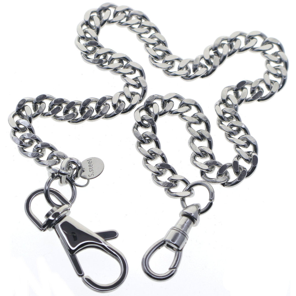 watchvshop Stainless Steel Pocket Watch Chain Albert Chain with Steel Cuban Link Chain, Steel Albert Swivel Clasp, Steel Swivel Lobster Clasp FCS88