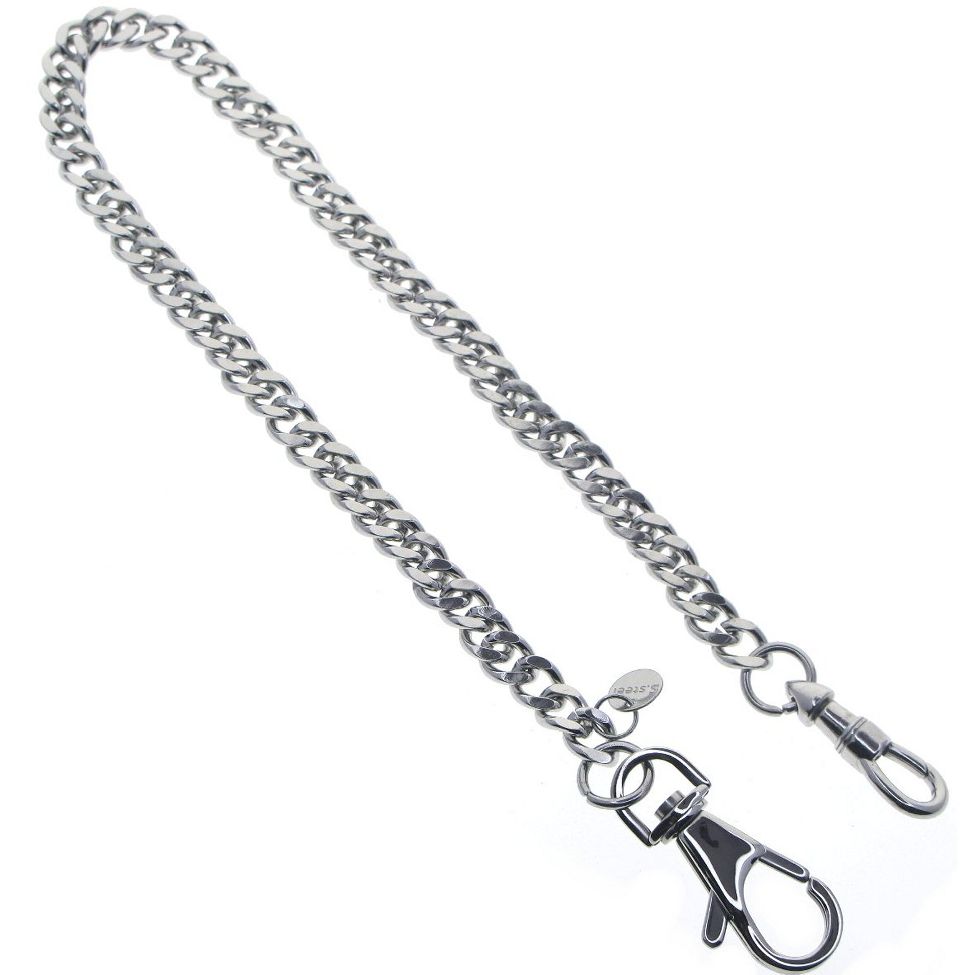 watchvshop Stainless Steel Pocket Watch Chain Albert Chain with Steel Cuban Link Chain, Steel Albert Swivel Clasp, Steel Swivel Lobster Clasp FCS88