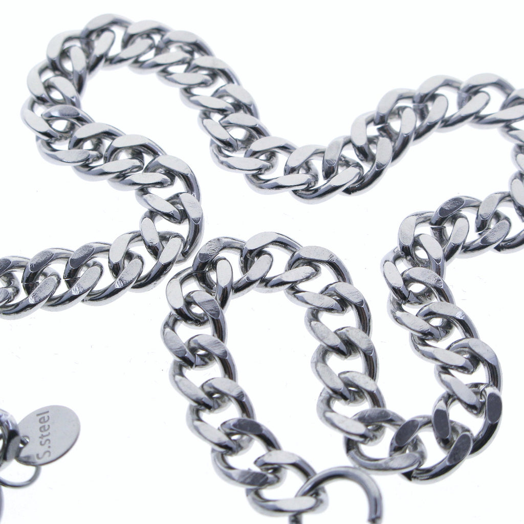 watchvshop Stainless Steel Pocket Watch Chain Albert Chain with Steel Cuban Link Chain, Steel Albert Swivel Clasp, Steel Swivel Lobster Clasp FCS88