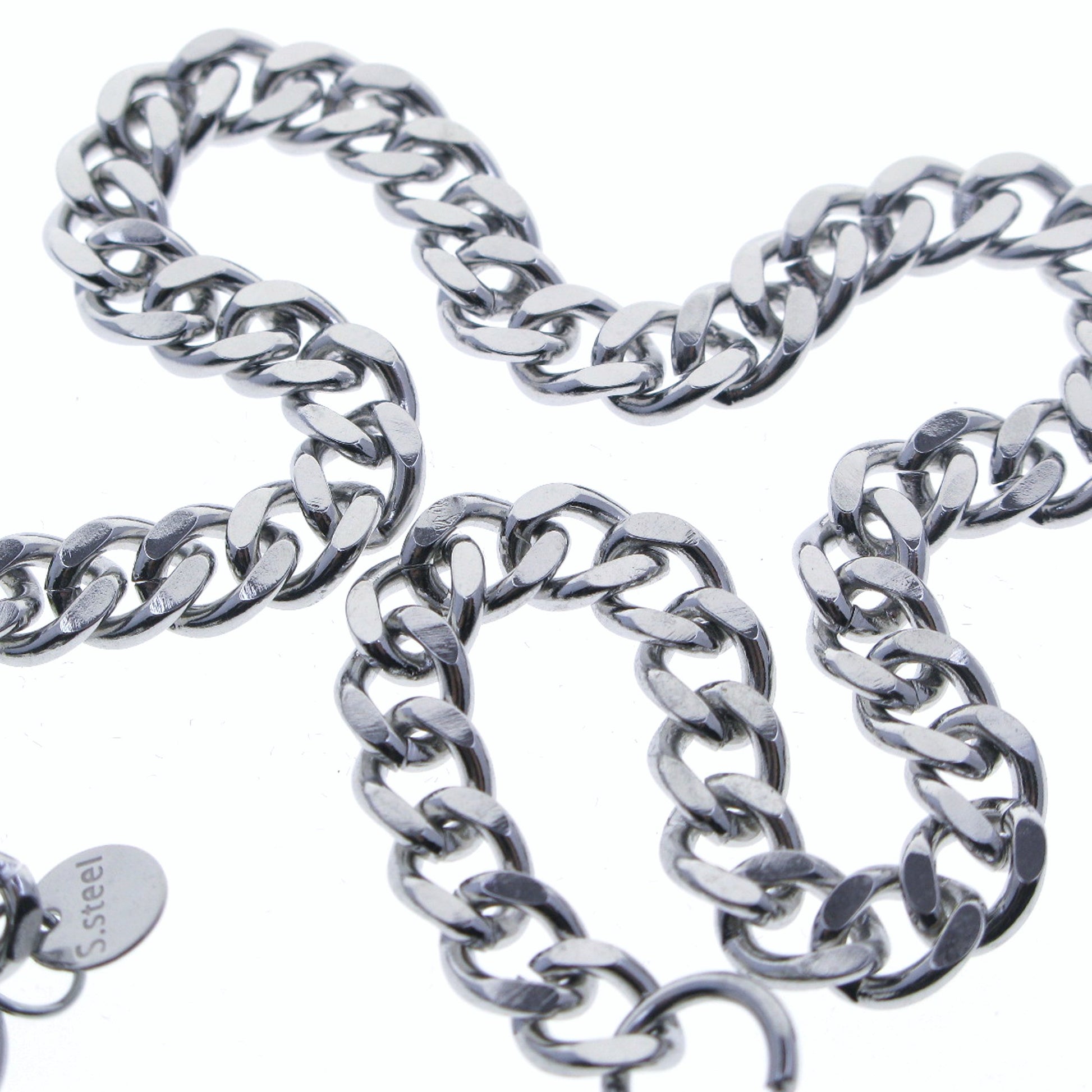 watchvshop Stainless Steel Pocket Watch Chain Albert Chain with Steel Cuban Link Chain, Steel Albert Swivel Clasp, Steel Swivel Lobster Clasp FCS88