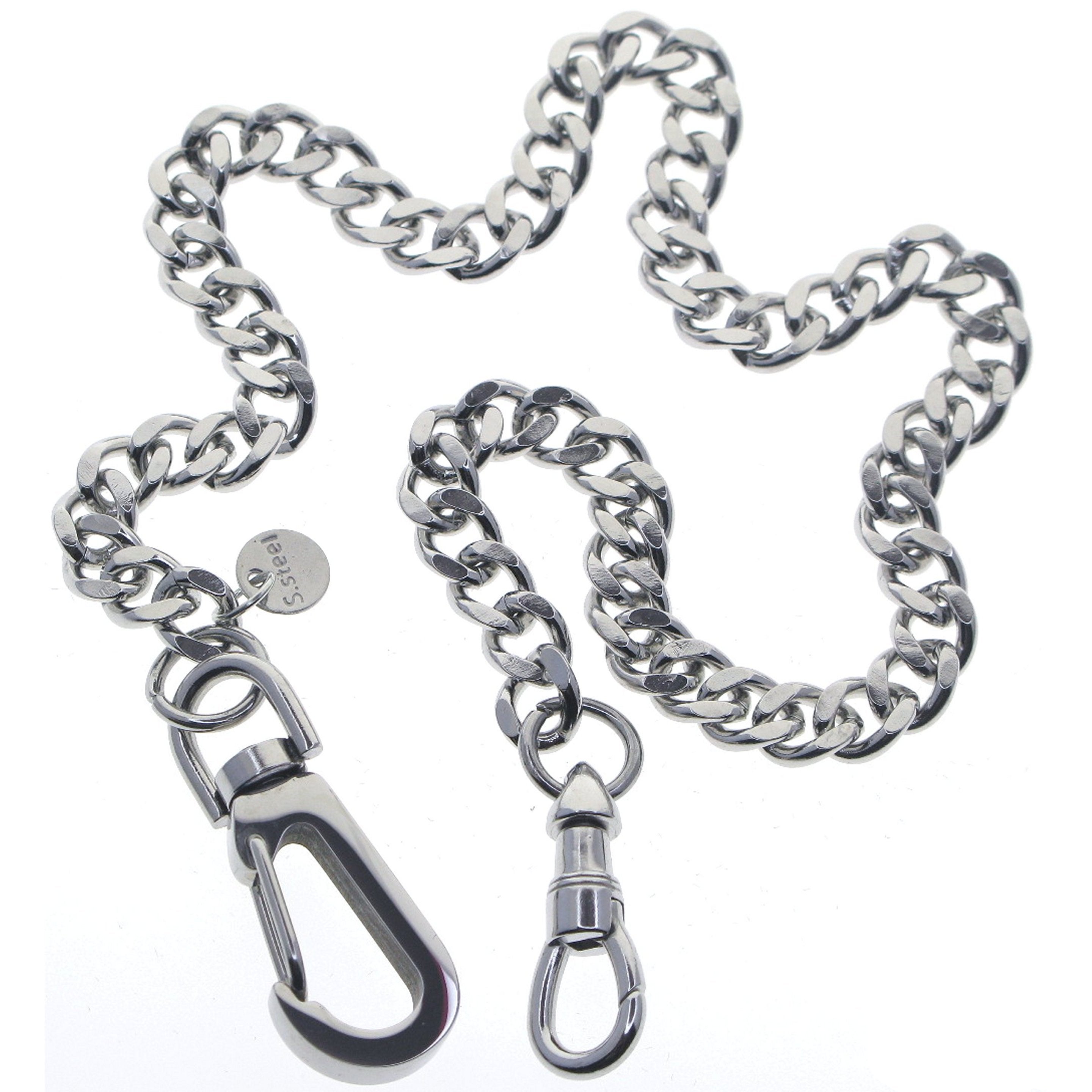 Steel Pocket Watch Chain with Cuban Link Chain and Albert Swivel Clasp FCS89