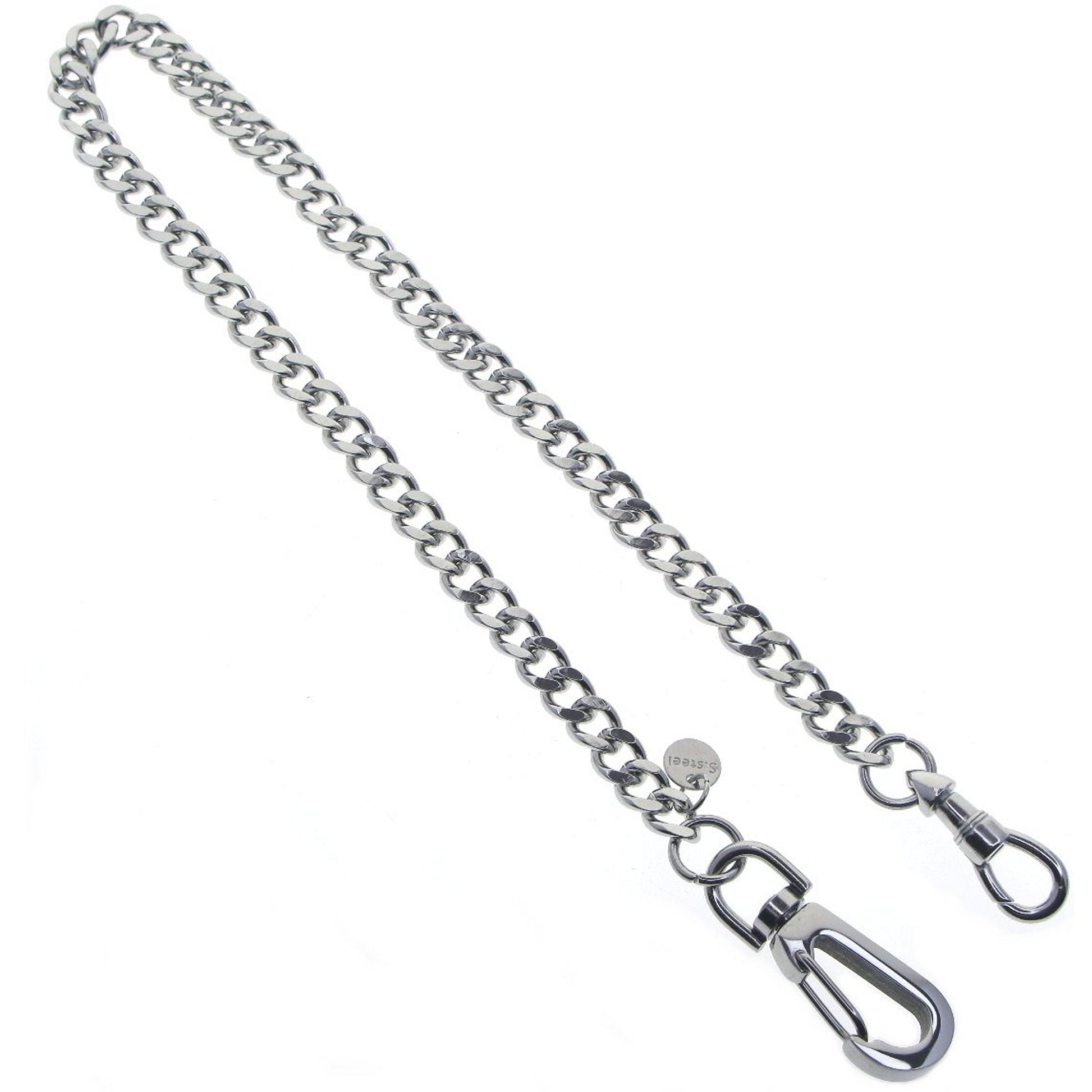 watchvshop Stainless Steel Pocket Watch Chain Albert Chain with Steel Cuban Link Chain, Steel Albert Swivel Clasp, Steel Big Swivel Clasp FCS89
