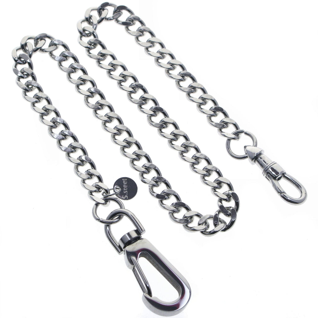 watchvshop Stainless Steel Pocket Watch Chain Albert Chain with Steel Cuban Link Chain, Steel Albert Swivel Clasp, Steel Big Swivel Clasp FCS89