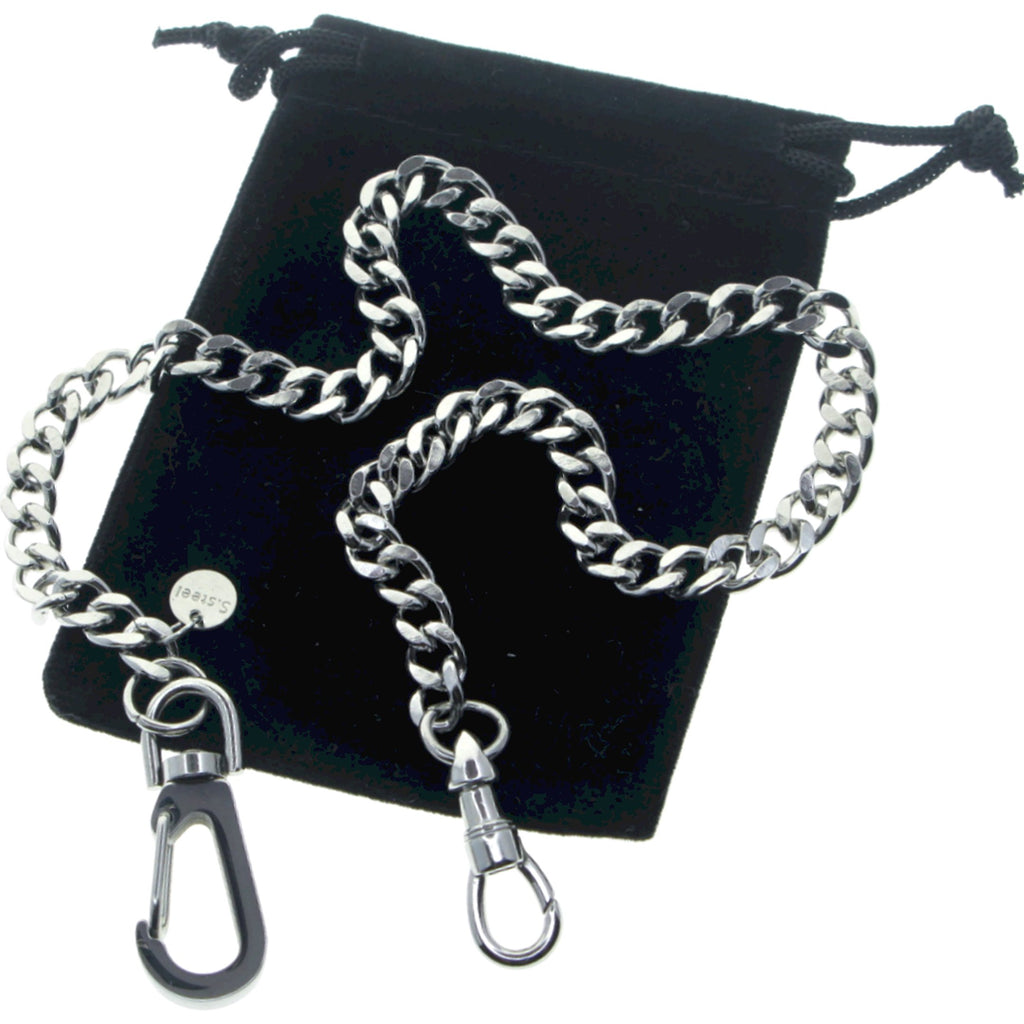 watchvshop Stainless Steel Pocket Watch Chain Albert Chain with Steel Cuban Link Chain, Steel Albert Swivel Clasp, Steel Big Swivel Clasp FCS89