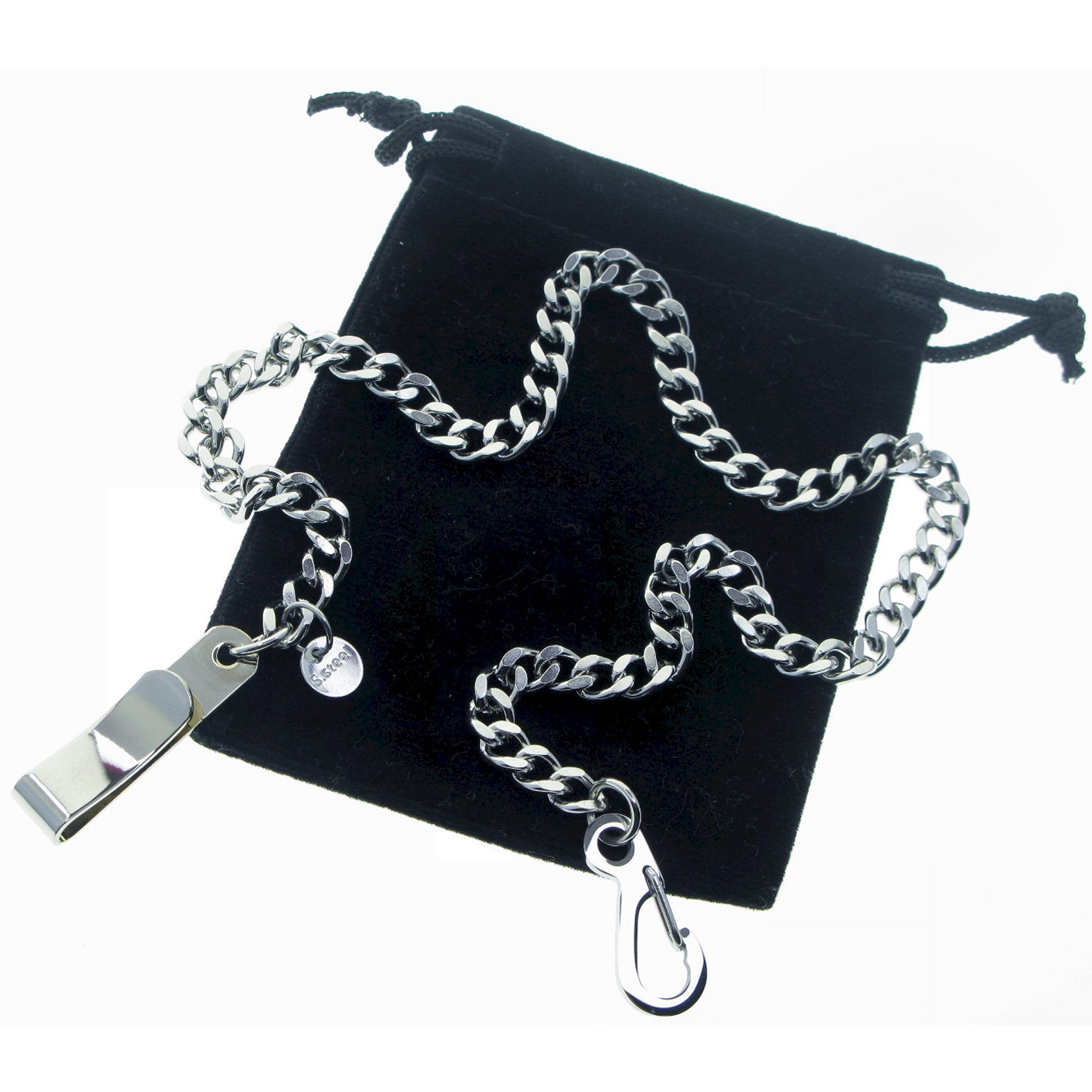 Stainless Steel Pocket Watch Chain with Belt Clip FCS90