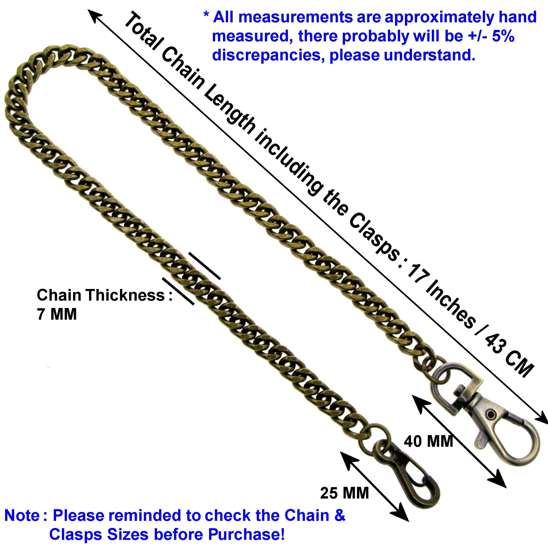 watchvshop Pocket Watch Chain Albert Chain Bronze Color Heavy 7 MM Thick Cuban Curb Link Chain with Swivel Lobster Clasp FC65