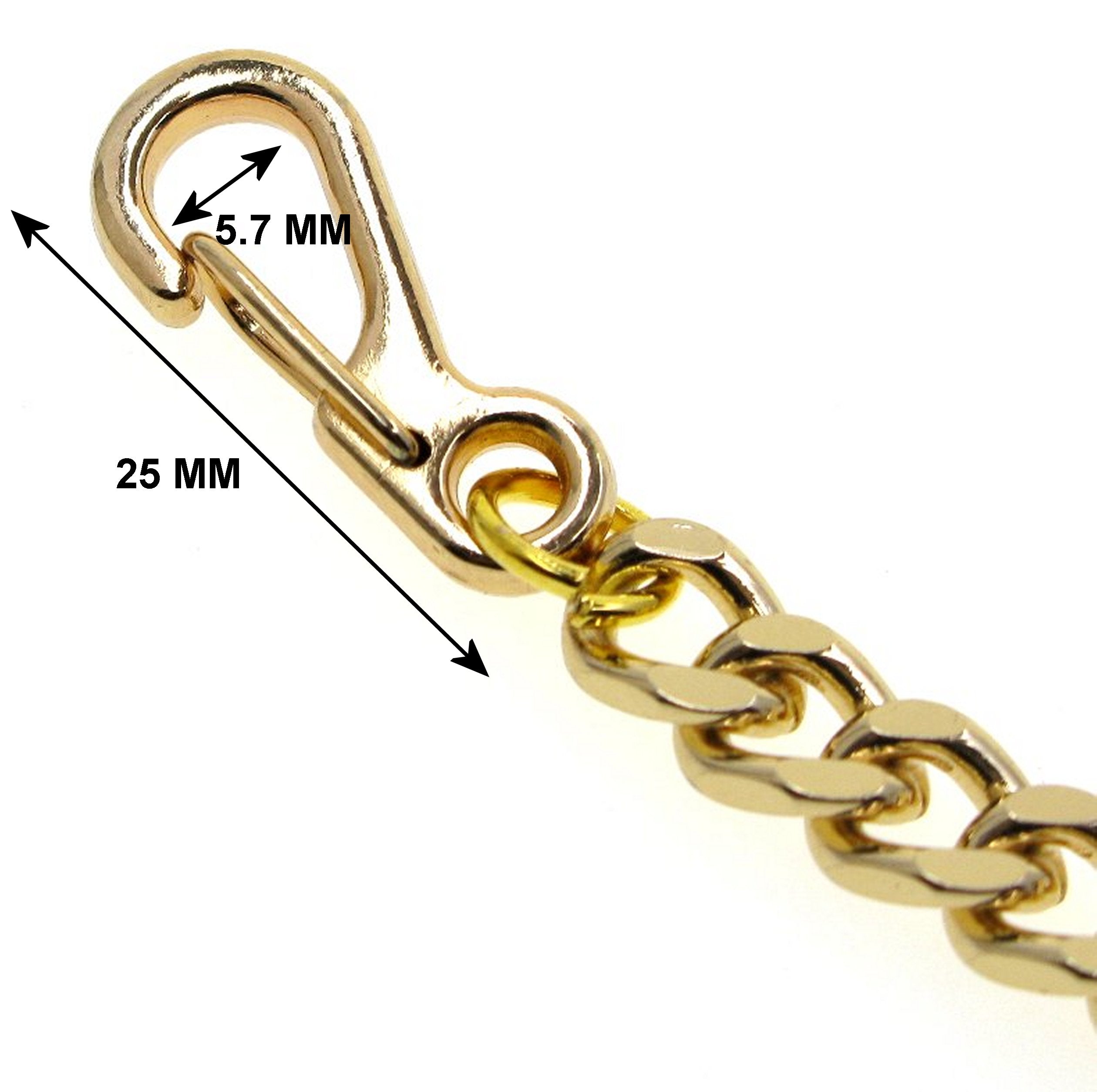 Gold Color Pocket Watch Chain with Heavy 7 MM Curb Link Chain & Swivel Lobster Clasp FC68
