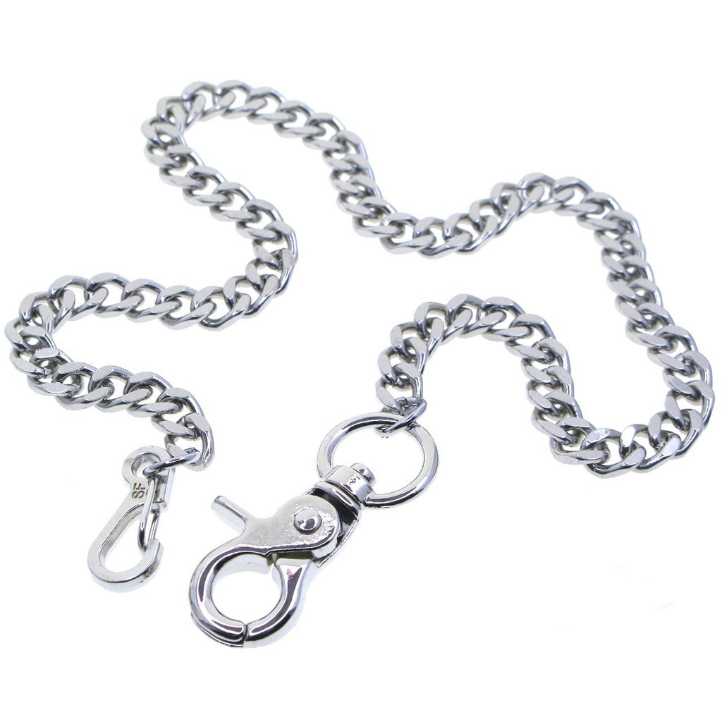 Silver Color Pocket Watch Chain with Heavy 7 MM Cuban Chain & Swivel Lobster Clasp FC71