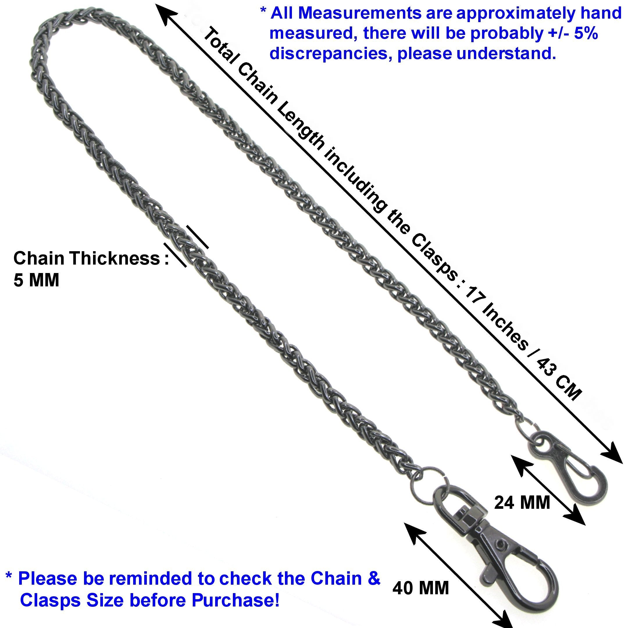 Black Color Pocket Watch Chain with Spiga Wheat Chain & Swivel Lobster Clasp FC80