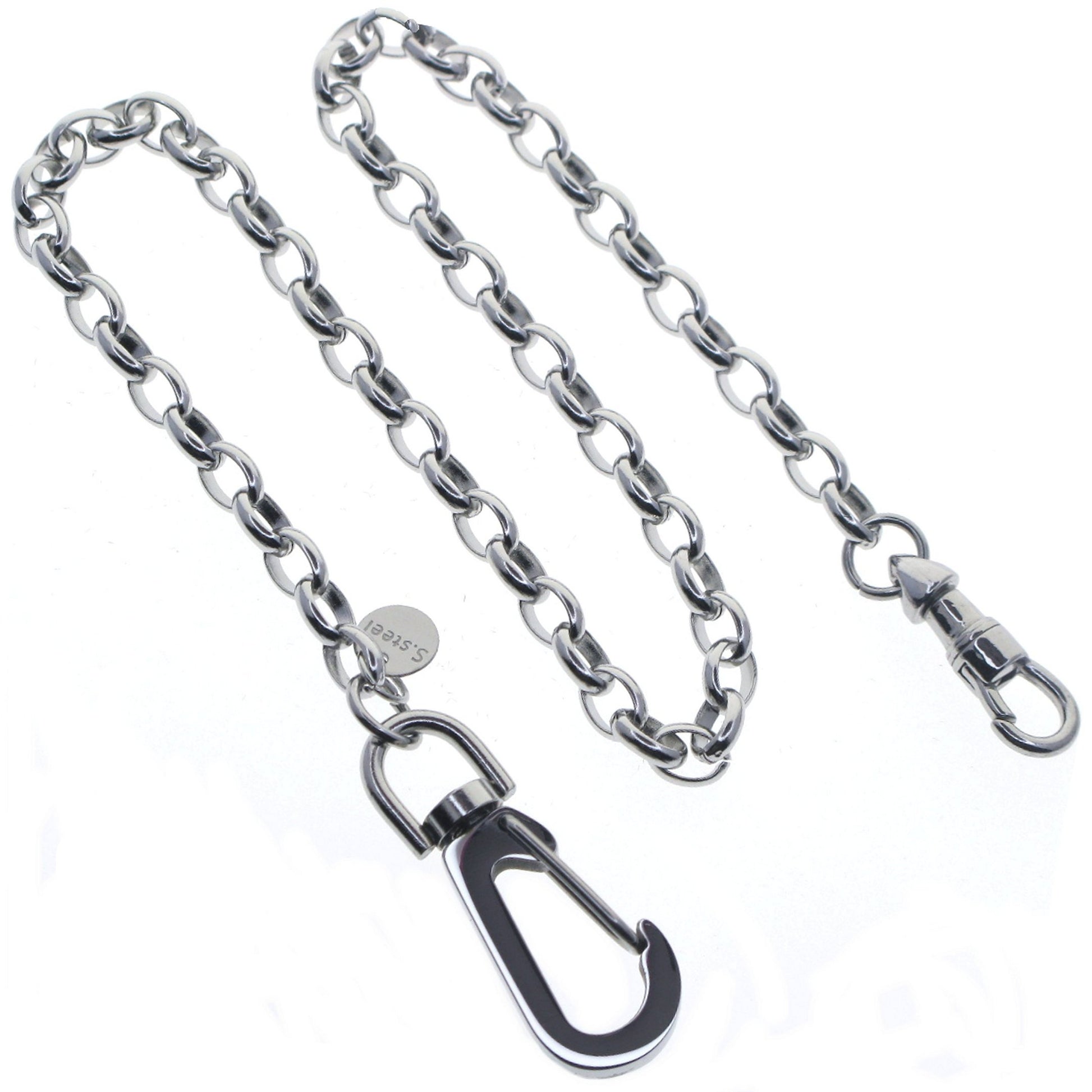 watchvshop Stainless Steel Pocket Watch Chain Albert Chain with Steel Cable Belcher Chain, Steel Albert Swivel Clasp, Steel Big Swivel Clasp FCS74