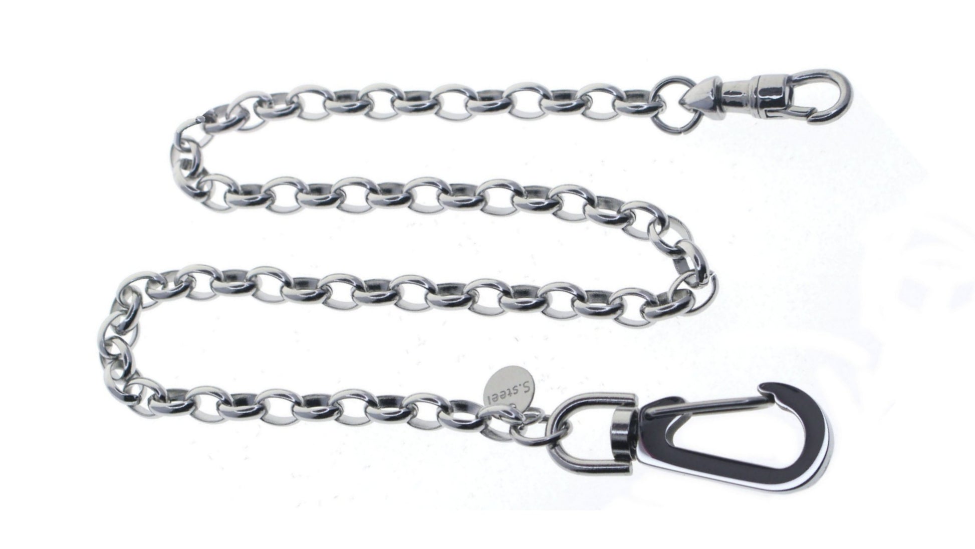 watchvshop Stainless Steel Pocket Watch Chain Albert Chain with Steel Cable Belcher Chain, Steel Albert Swivel Clasp, Steel Big Swivel Clasp FCS74