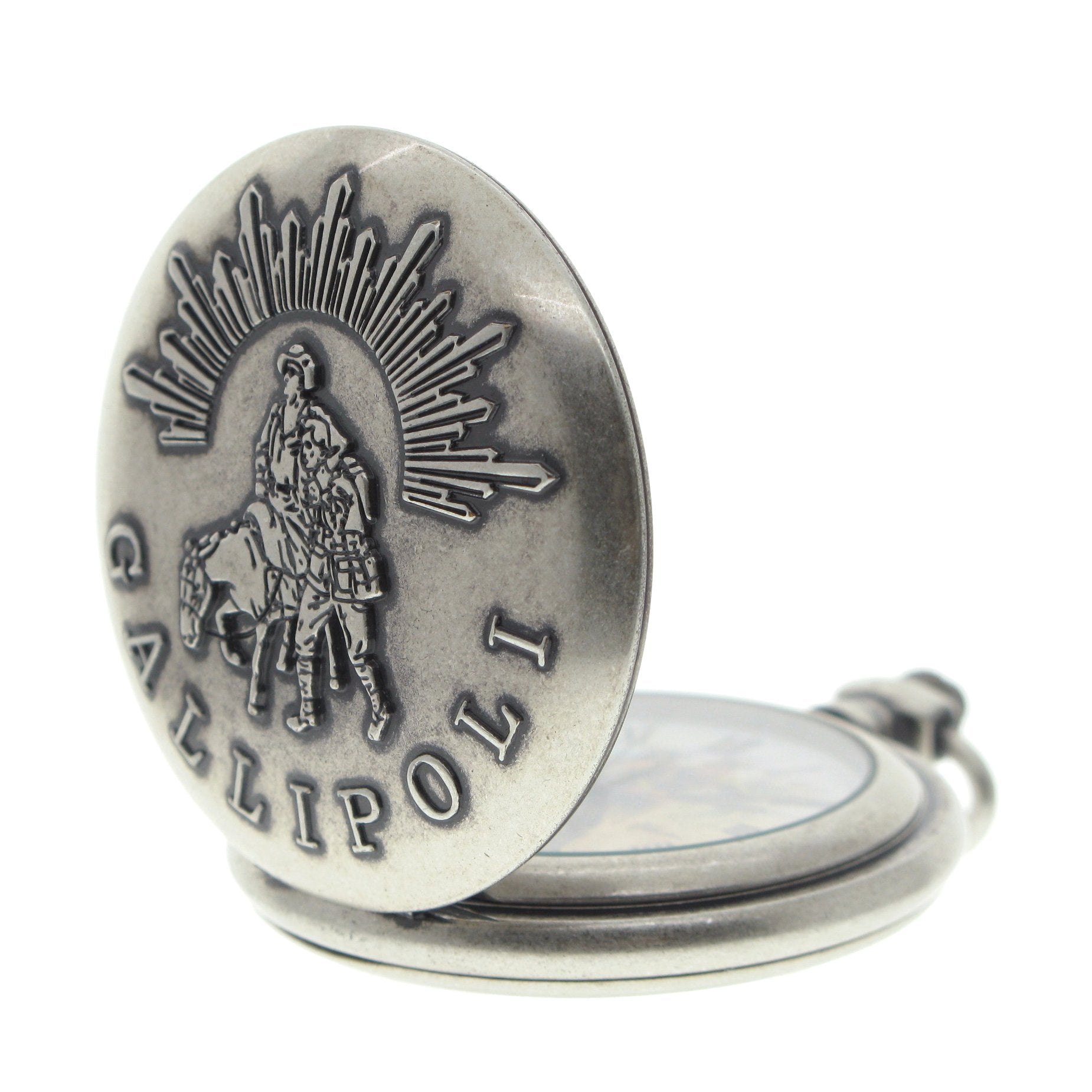 Silver Pocket Watch with Gallipoli Landing engraving logo cover