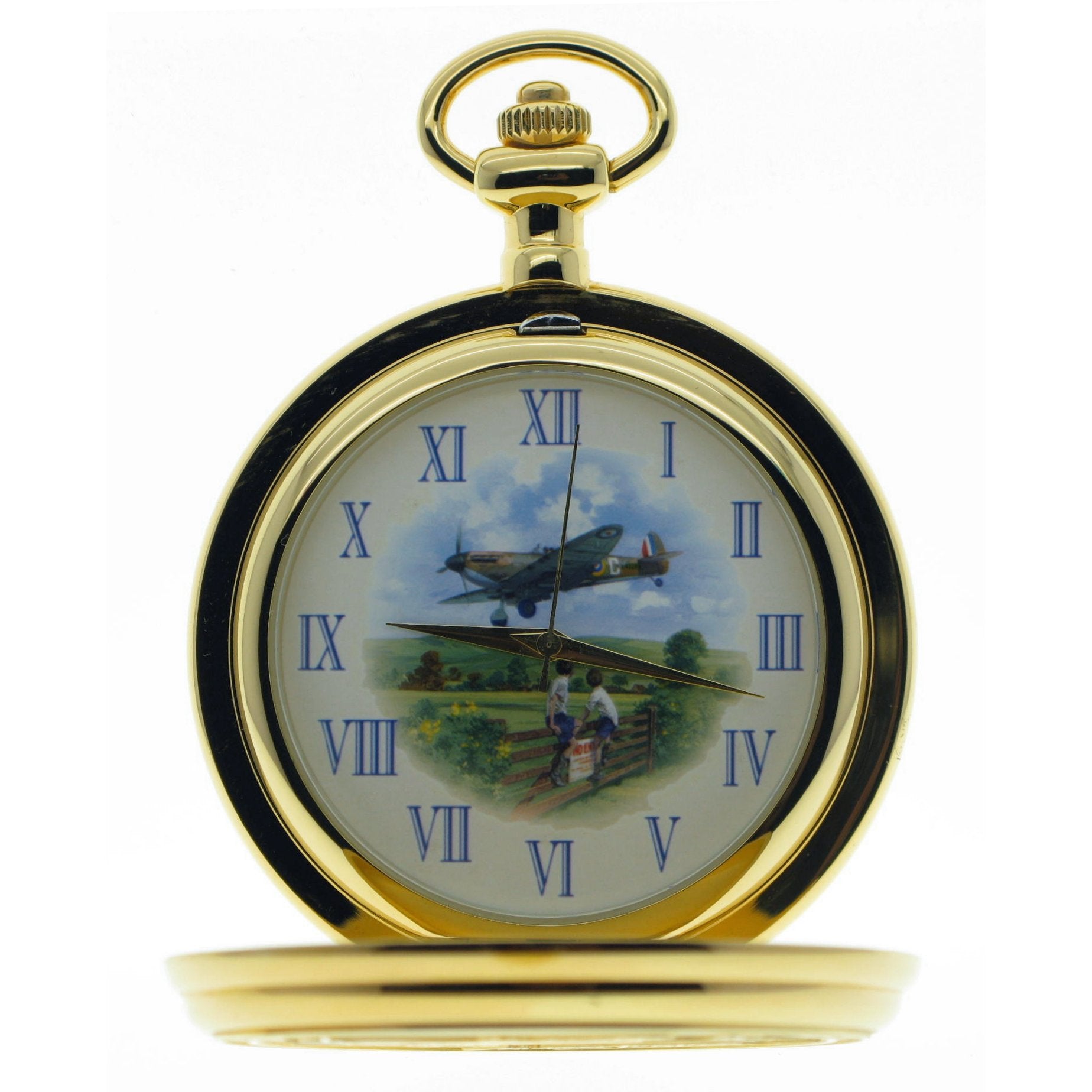 Gold Pocket Watch with Heroes of Sky Photo Dial