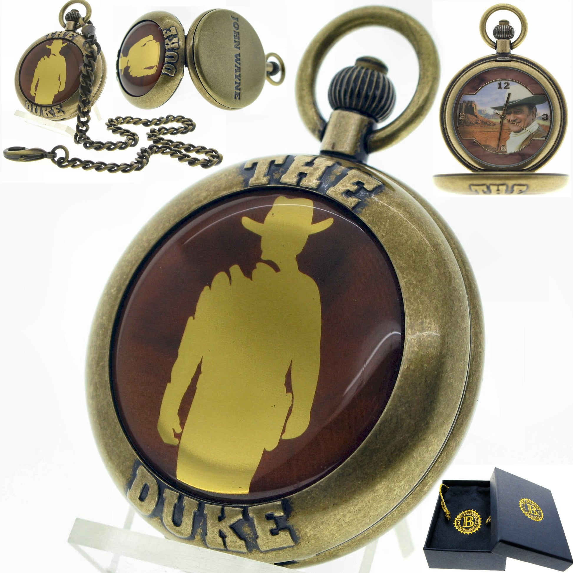 Vintage Pocket Watch JOHN WAYNE The Duke Memorial Men Watch with Fob Chain C71