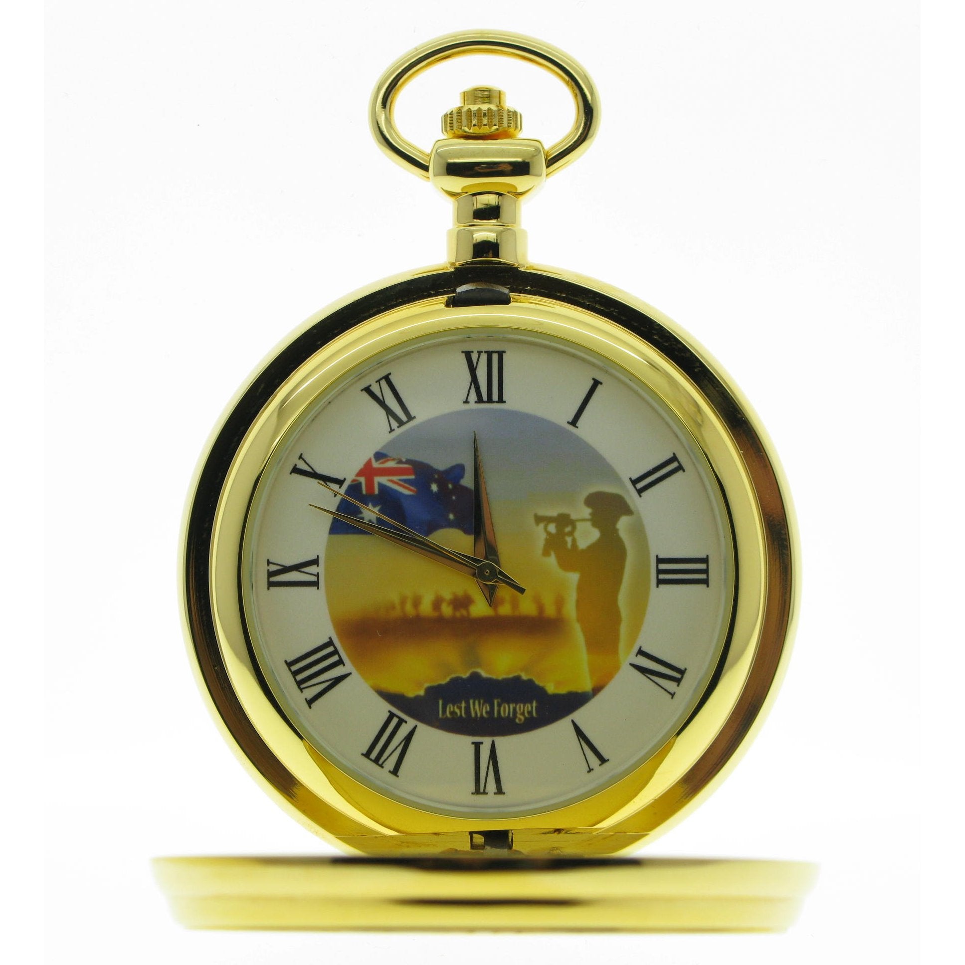 Gold Pocket Watch with LEST WE FORGET Remembrance Design C72