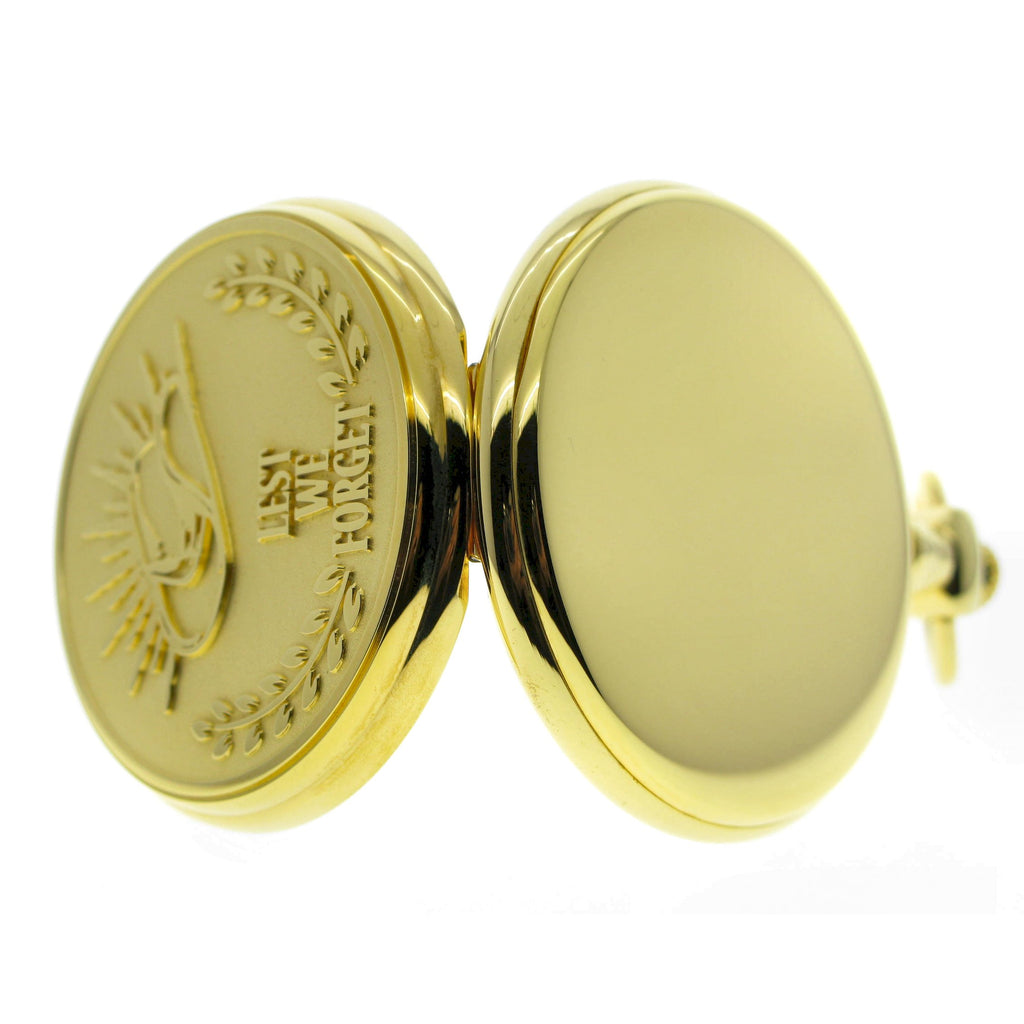 Lest We Forget Gold Pocket Watch side view