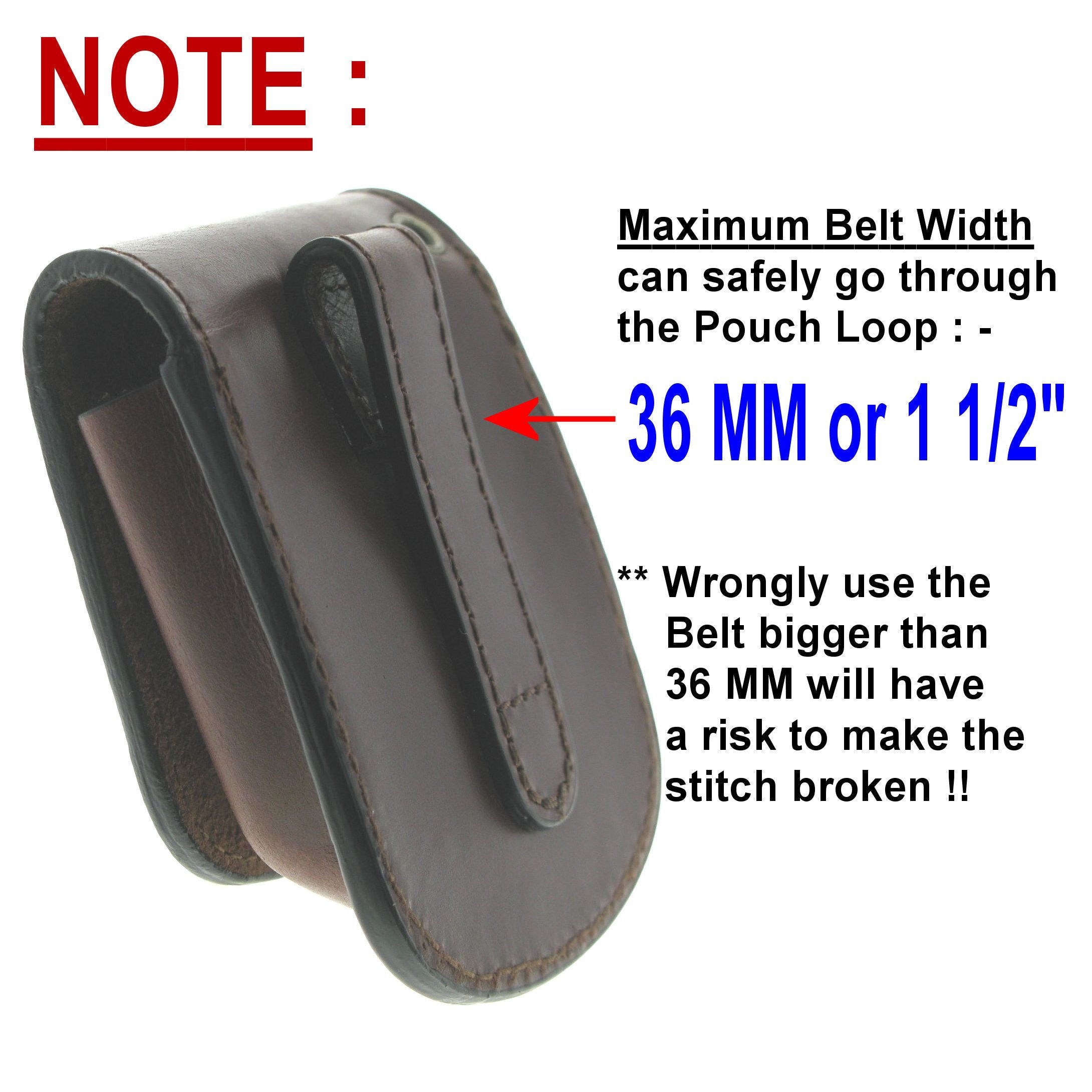 Pocket Watch Genuine Leather Pouch back view with size