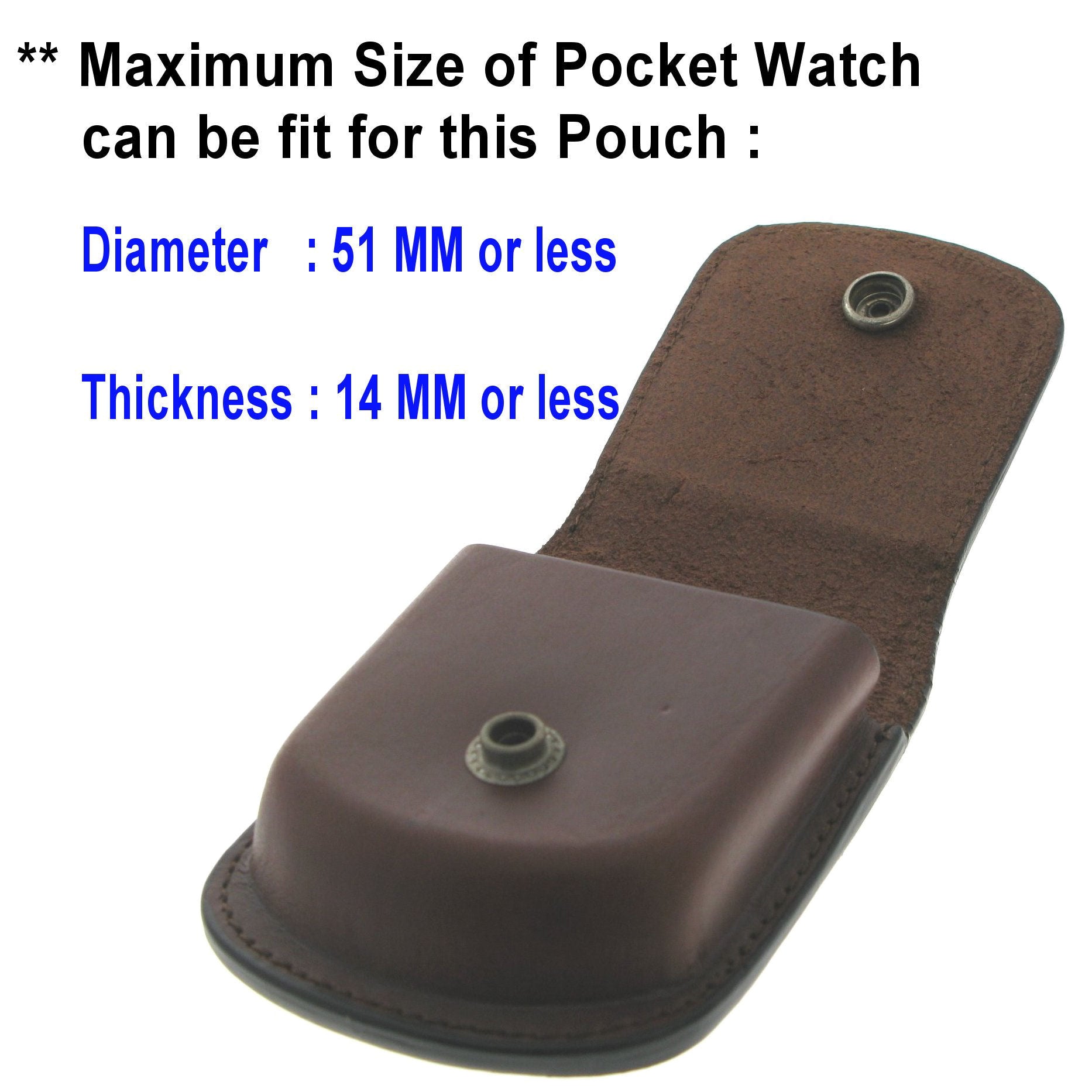 Pocket Watch Genuine Leather Pouch open view with size