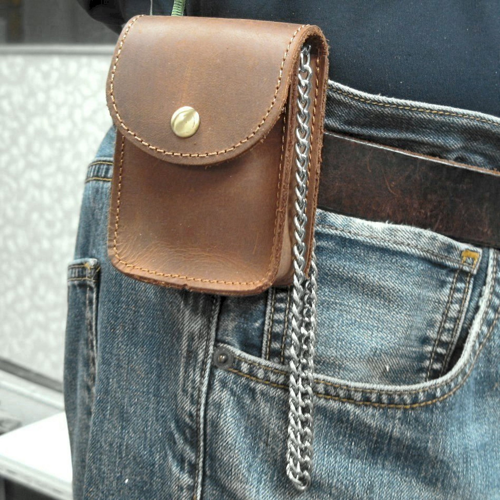 Pocket Watch Holder Genuine Leather Case 80mm Light Brown Color LP04