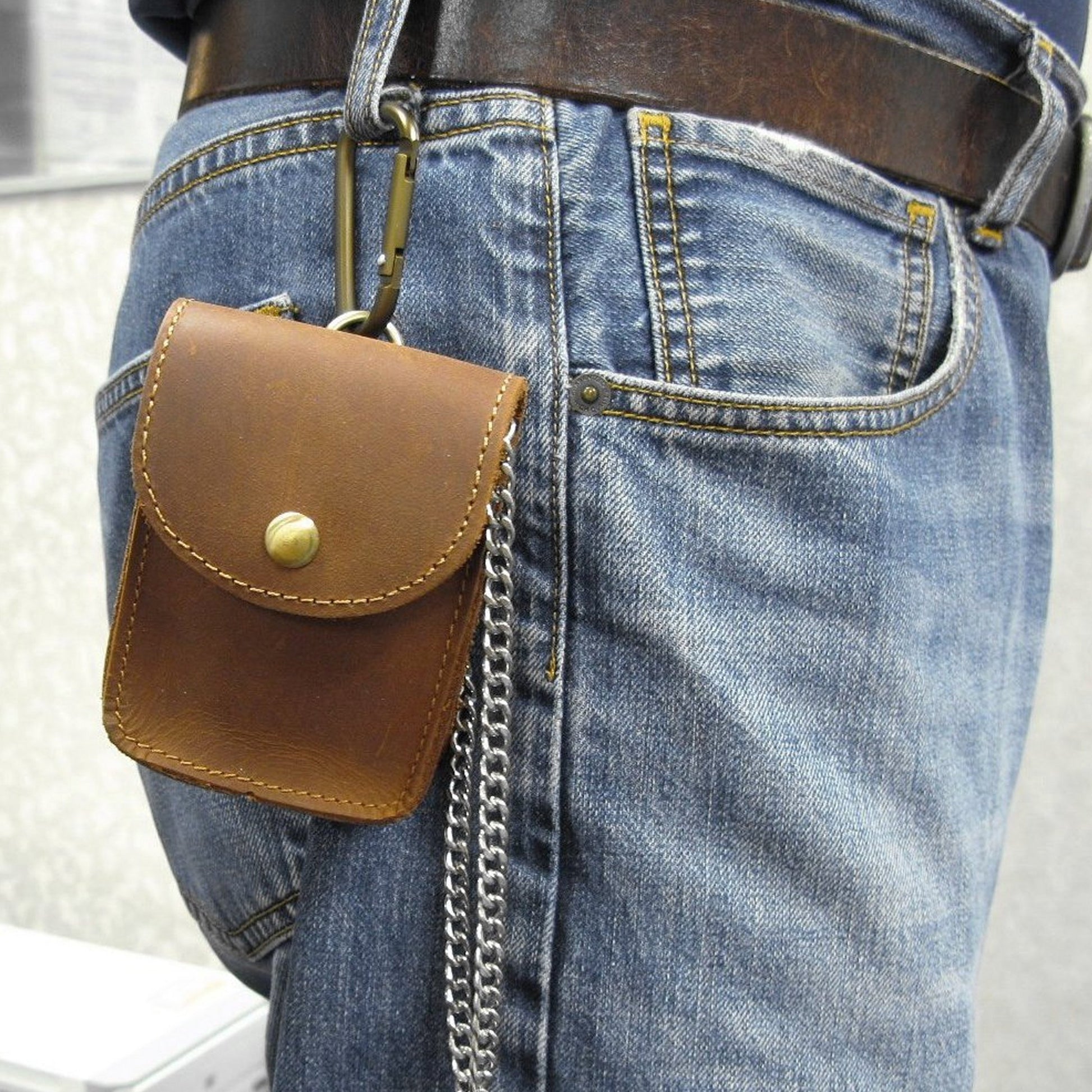 Pocket Watch Holder Genuine Leather Case 80mm Light Brown Color LP04