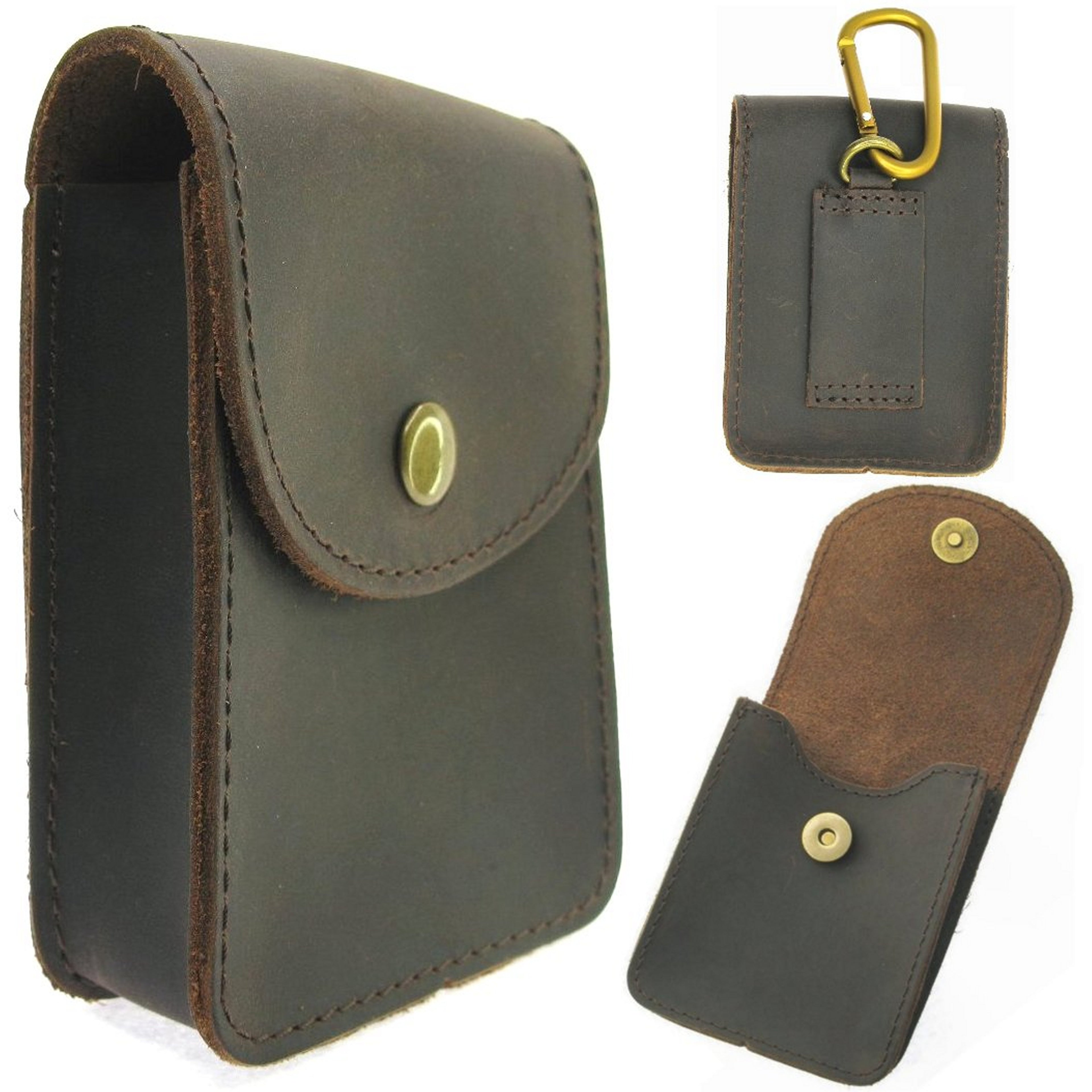 Dark Brown Leather Pouch Big Size for Pocket Watch