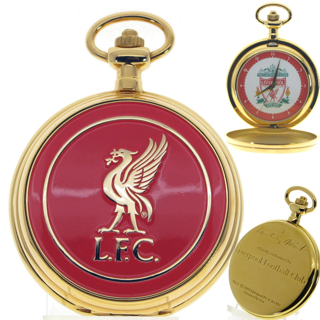 Liverpool LFC Gold Pocket Watch with Red Liver Bird Emblem Cover