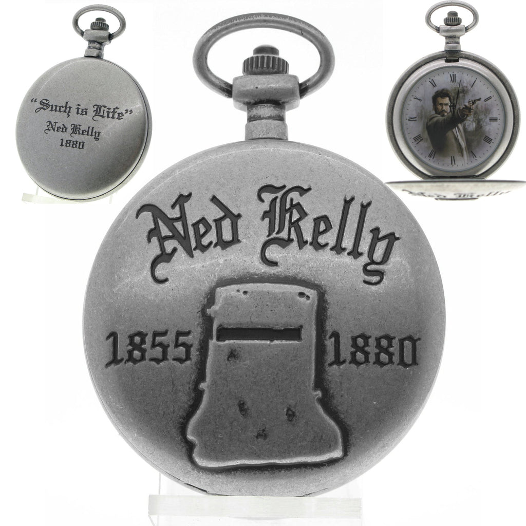 NED KELLY 1855-1880 Memorial Silver Color Pocket Watch Men Gift Set with Fob Chain C74