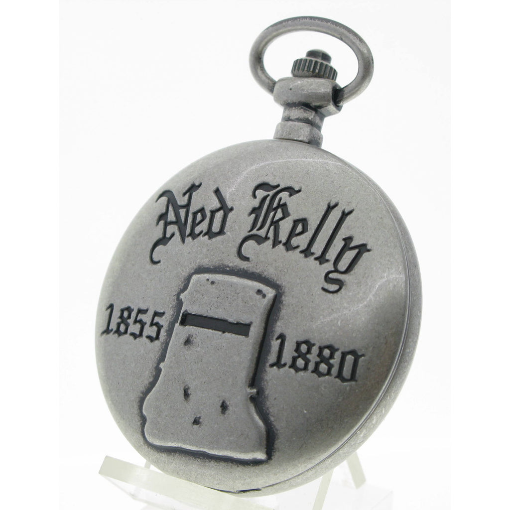 NED KELLY 1855-1880 Memorial Silver Color Pocket Watch Men Gift Set with Fob Chain C74