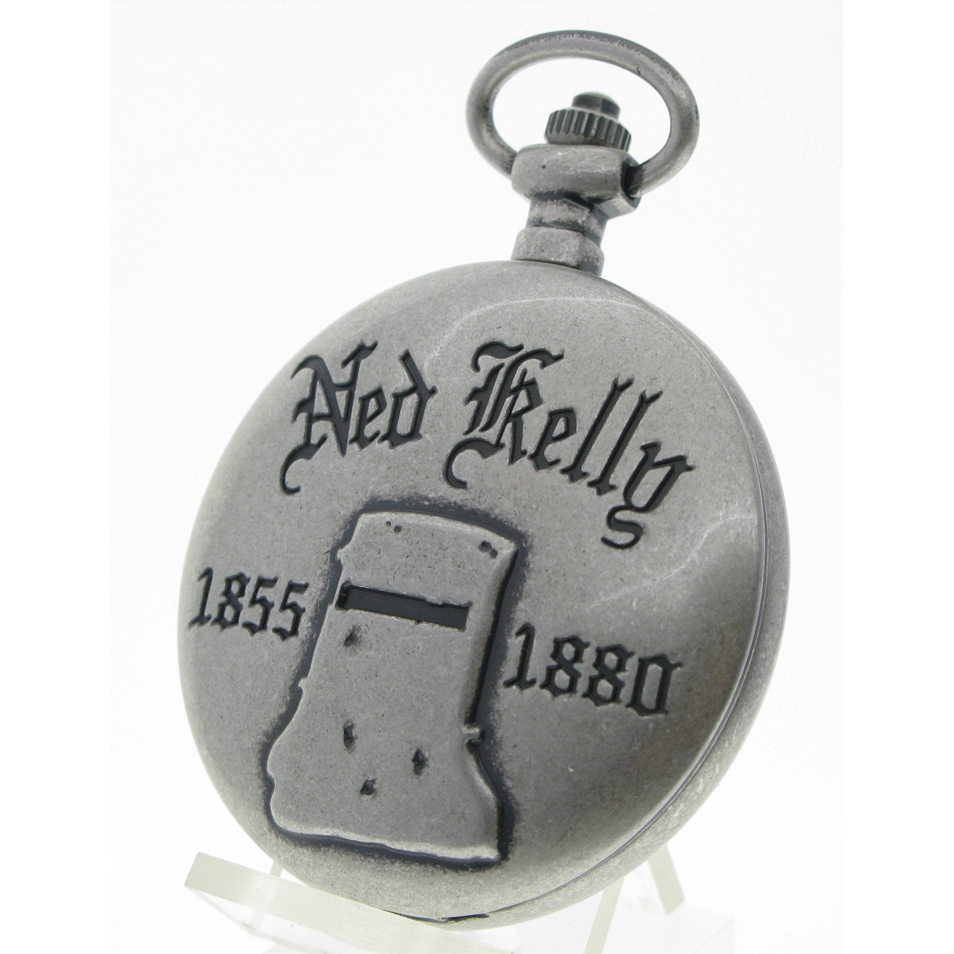 NED KELLY 1855-1880 Memorial Silver Color Pocket Watch Men Gift Set with Fob Chain C74