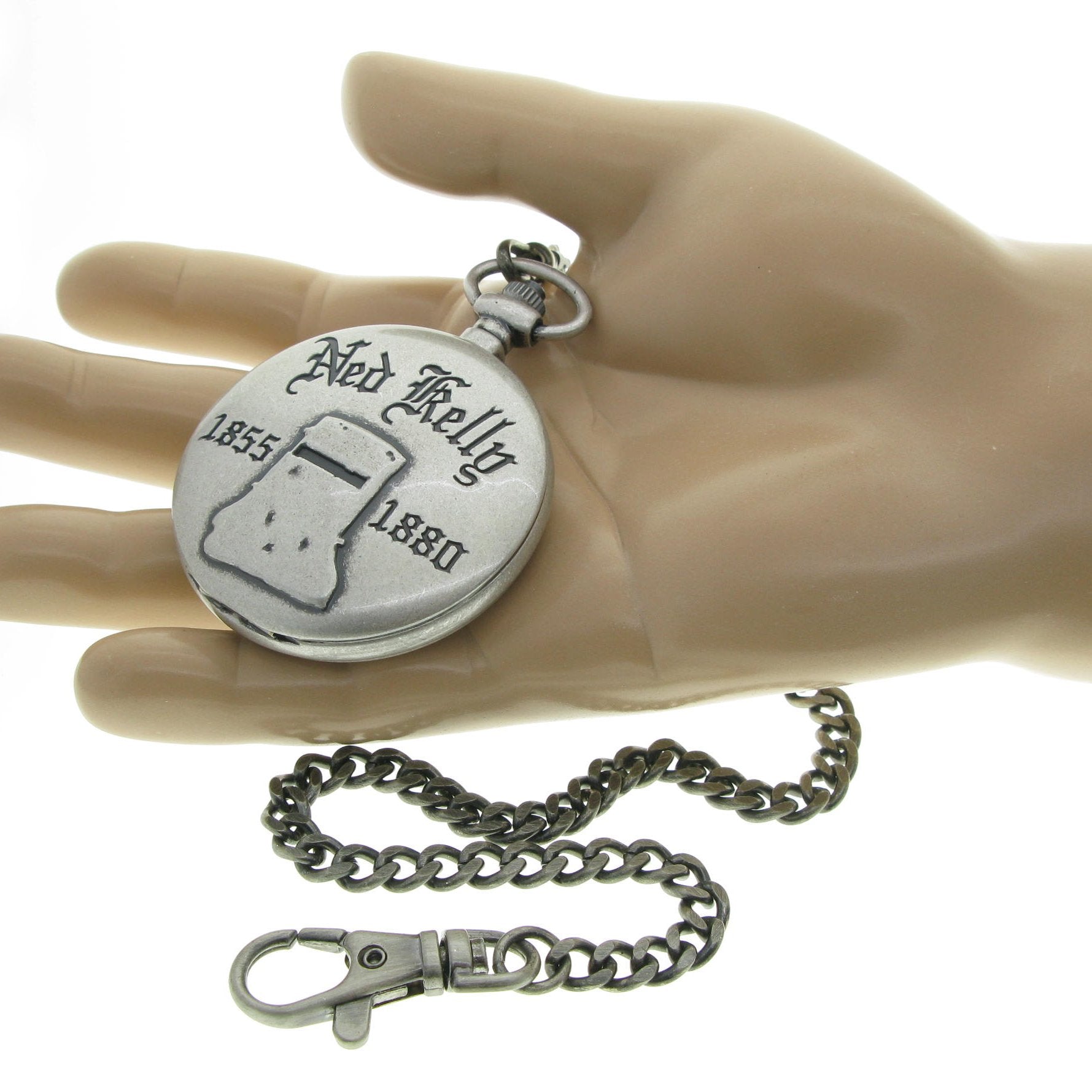 NED KELLY 1855-1880 Memorial Silver Color Pocket Watch Men Gift Set with Fob Chain C74