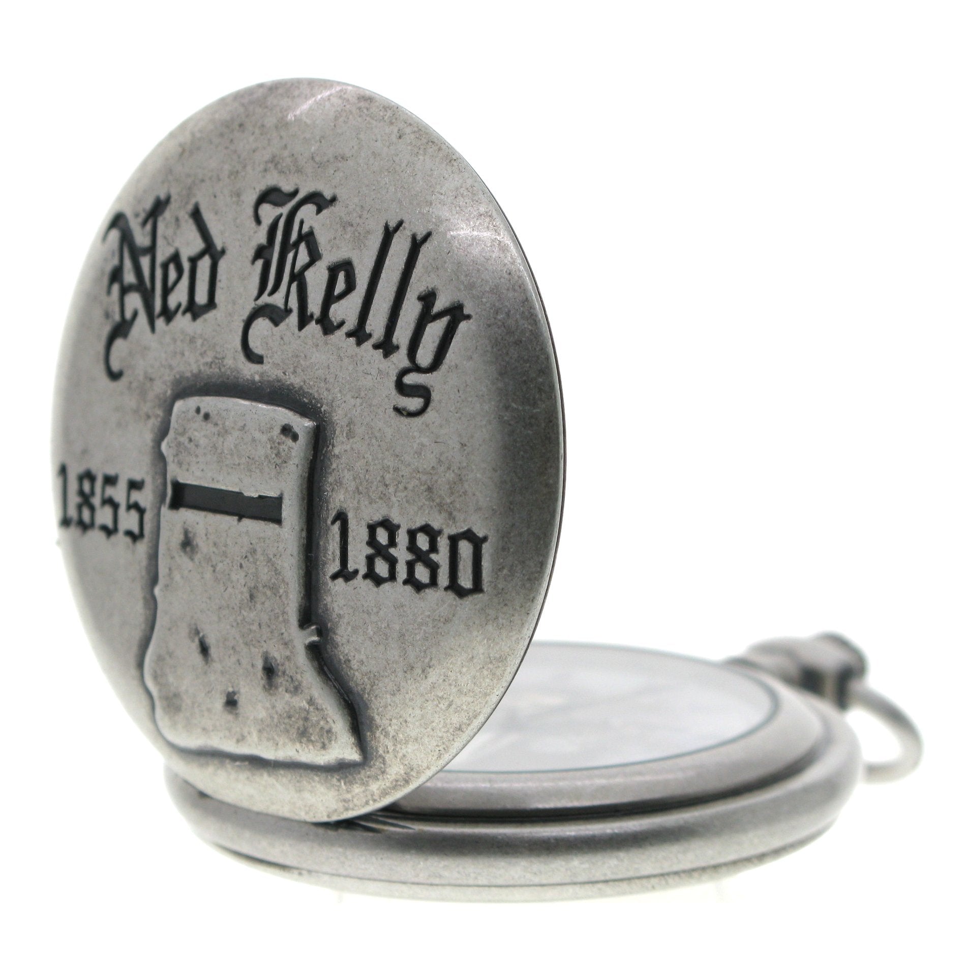 NED KELLY 1855-1880 Memorial Silver Color Pocket Watch Men Gift Set with Fob Chain C74