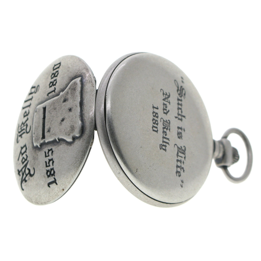 NED KELLY 1855-1880 Memorial Silver Color Pocket Watch Men Gift Set with Fob Chain C74