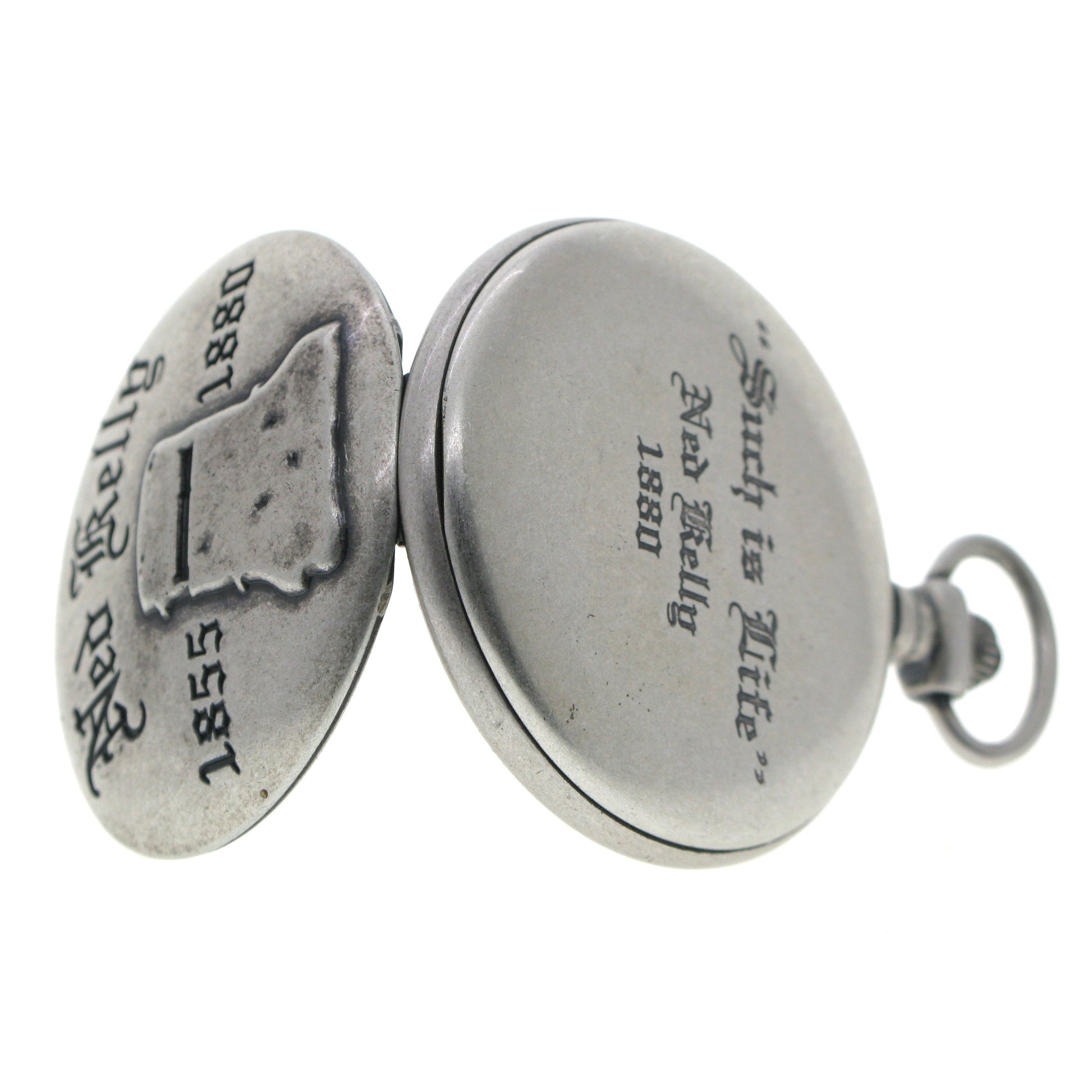 NED KELLY 1855-1880 Memorial Silver Color Pocket Watch Men Gift Set with Fob Chain C74