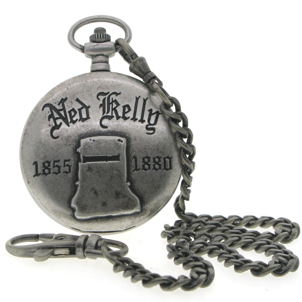 NED KELLY 1855-1880 Memorial Silver Color Pocket Watch Men Gift Set with Fob Chain C74