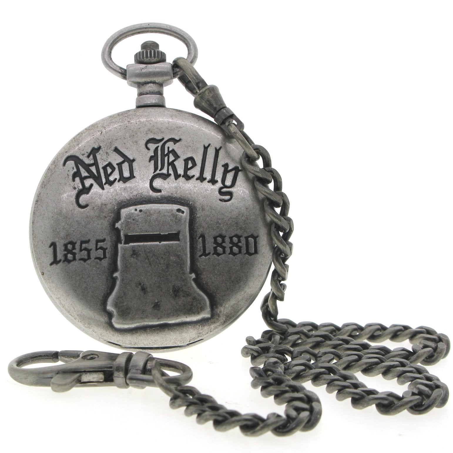 NED KELLY 1855-1880 Memorial Silver Color Pocket Watch Men Gift Set with Fob Chain C74