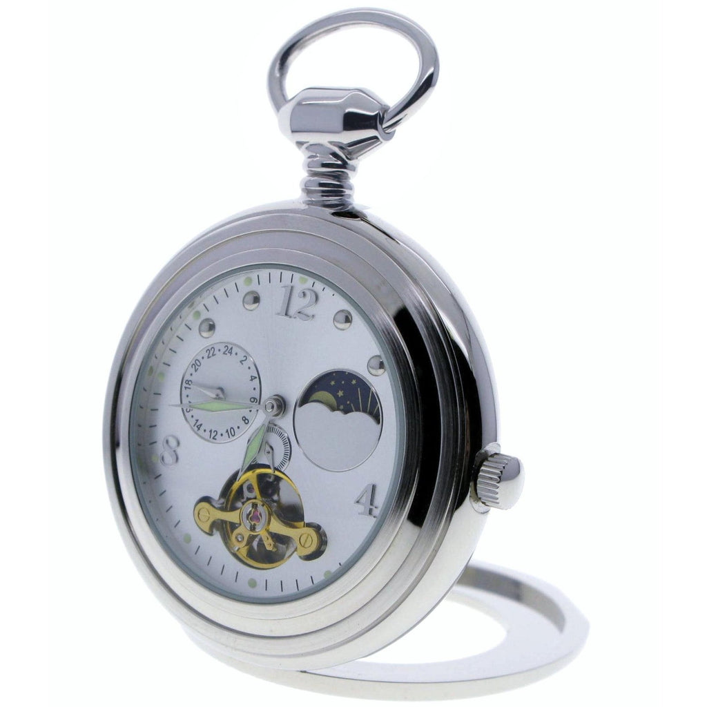 Silver Tourbillon Mechanical Pocket Watch with back stand