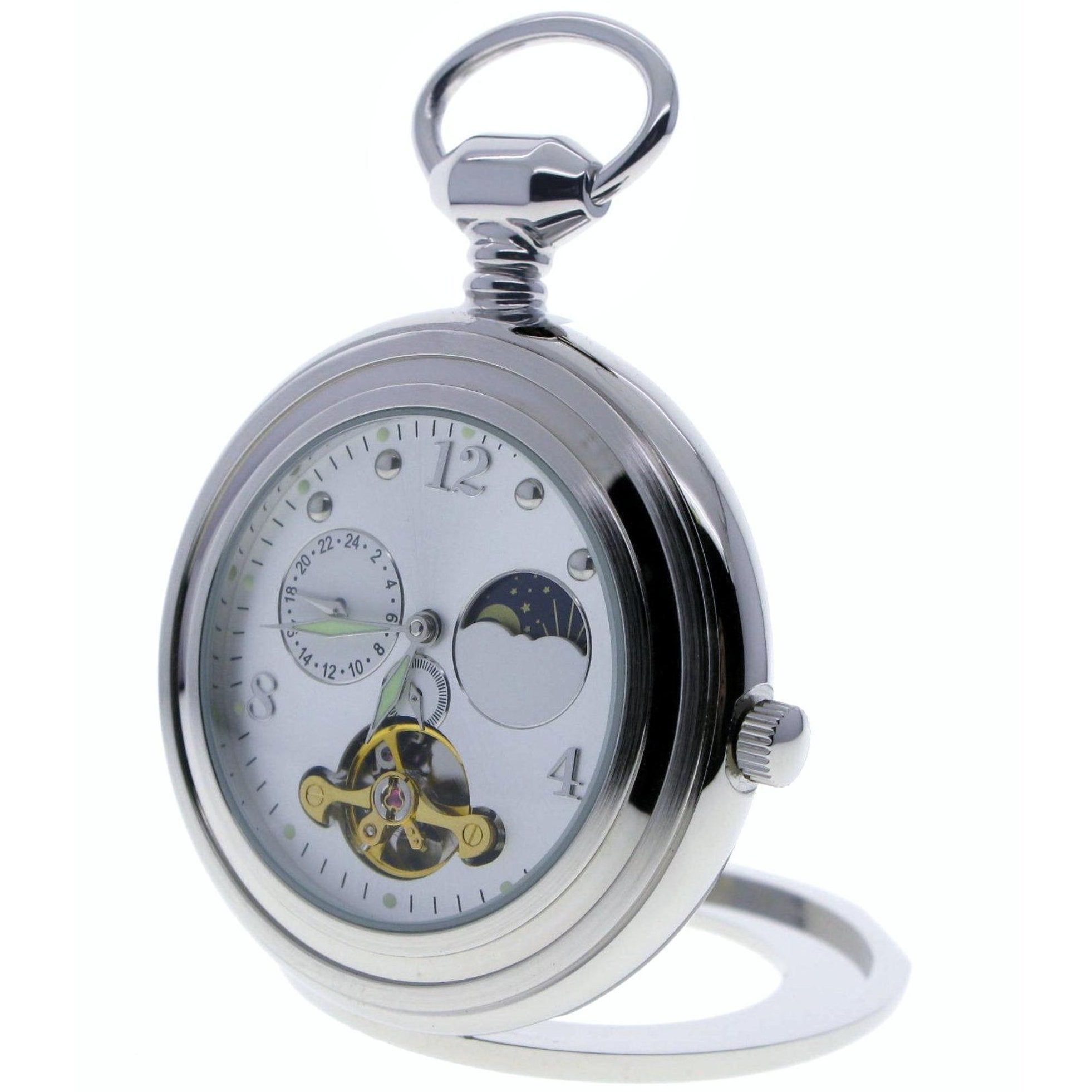 Silver Tourbillon Mechanical Pocket Watch with back stand