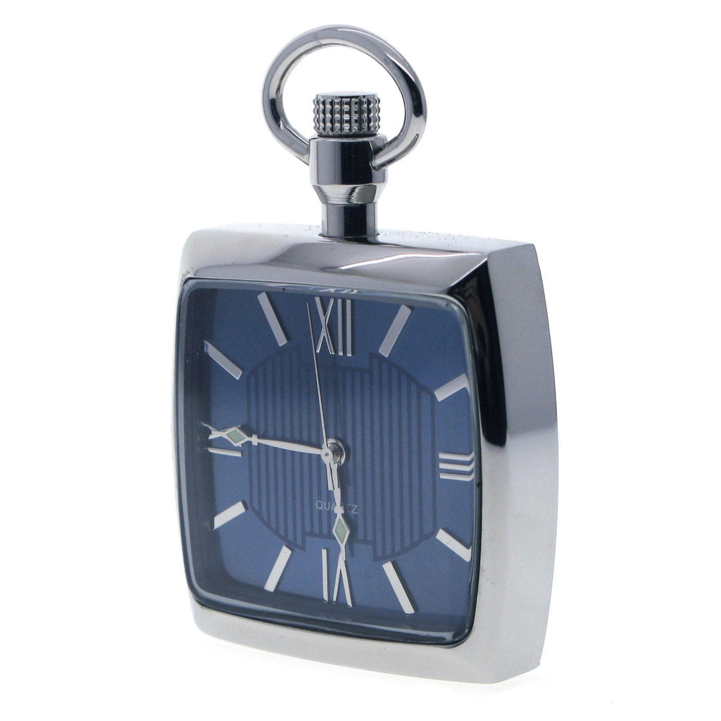 Stainless Steel Square Pocket Watch with Blue Dial Roman Numbers