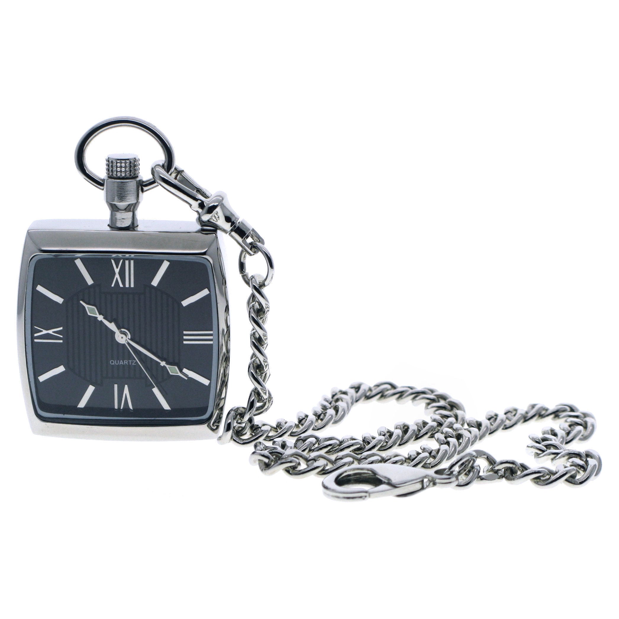 Steel Square Pocket Watch with Chain