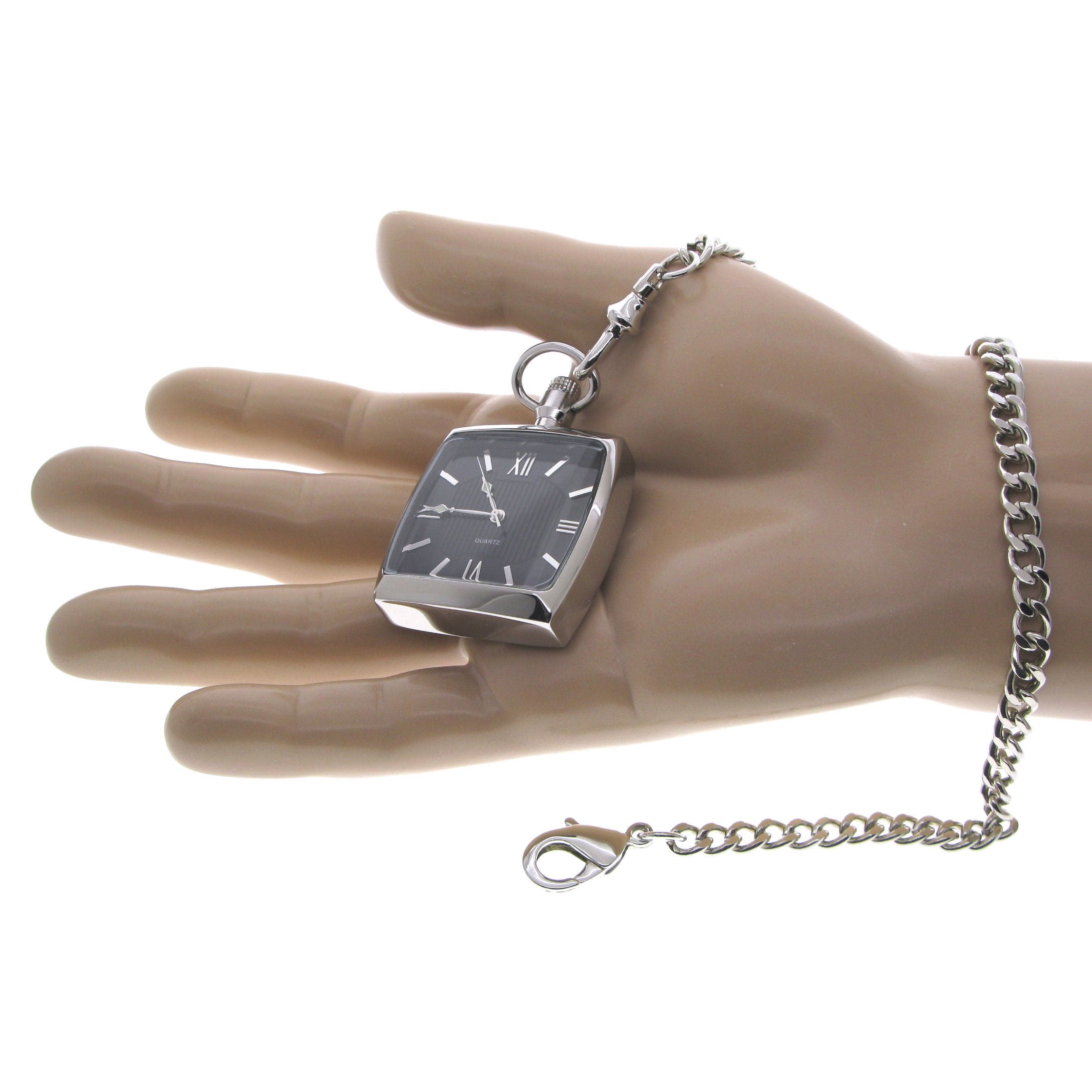 Steel Square Pocket Watch size on hand