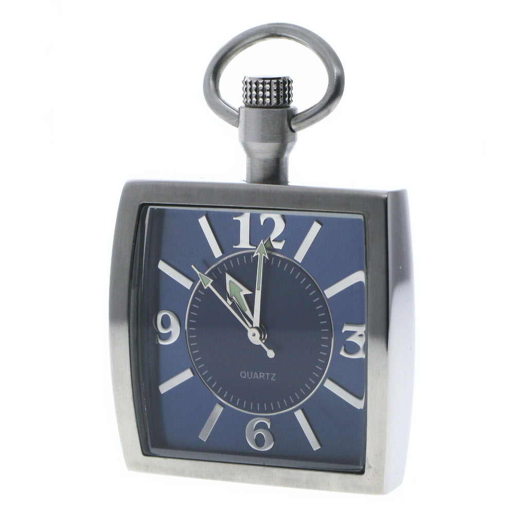 Stainless Steel Pocket Watch with Blue Dial and Arabic Numbers