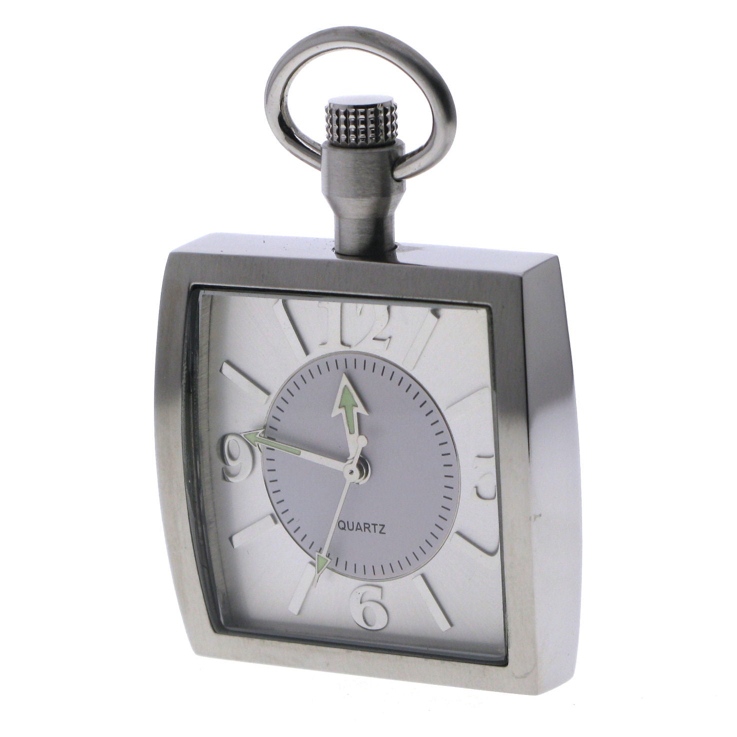 Stainless Steel Square Pocket Watch with Silver Dial Arabic Numbers