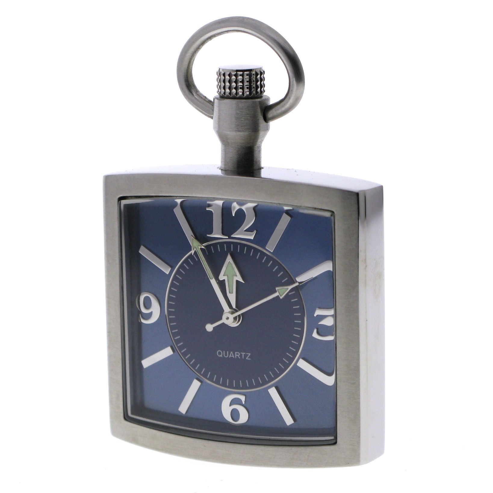 Stainless Steel Square Pocket Watch with Blue Dial and Arabic Numbers