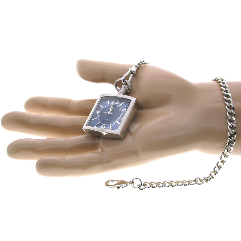 STEEL Square Pocket Watch Blue Dial P257