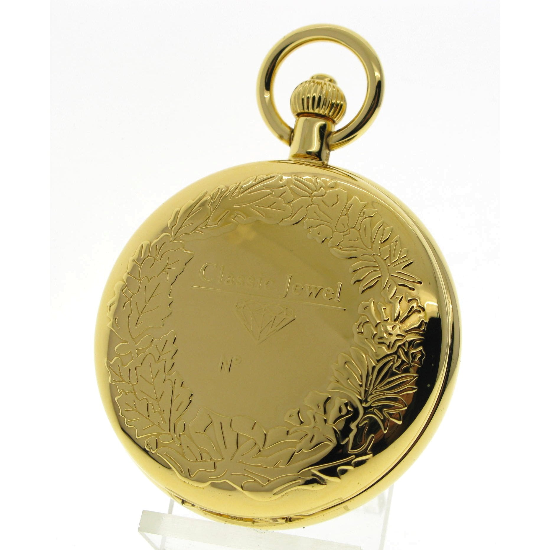 Gold Color Double Full Hunter Mechanical Pocket Watch with MOP Cameo Cover P294