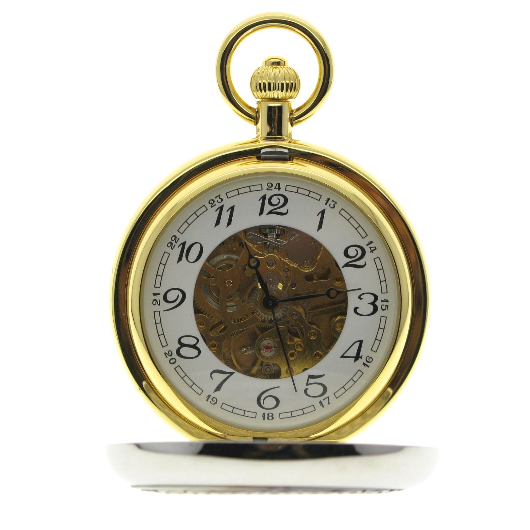 Gold Color Double Full Hunter Mechanical Pocket Watch with MOP Cameo Cover P294
