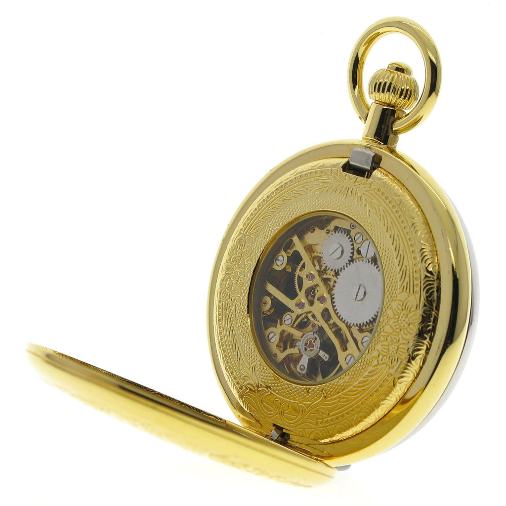 Gold Color Double Full Hunter Mechanical Pocket Watch with MOP Cameo Cover P294