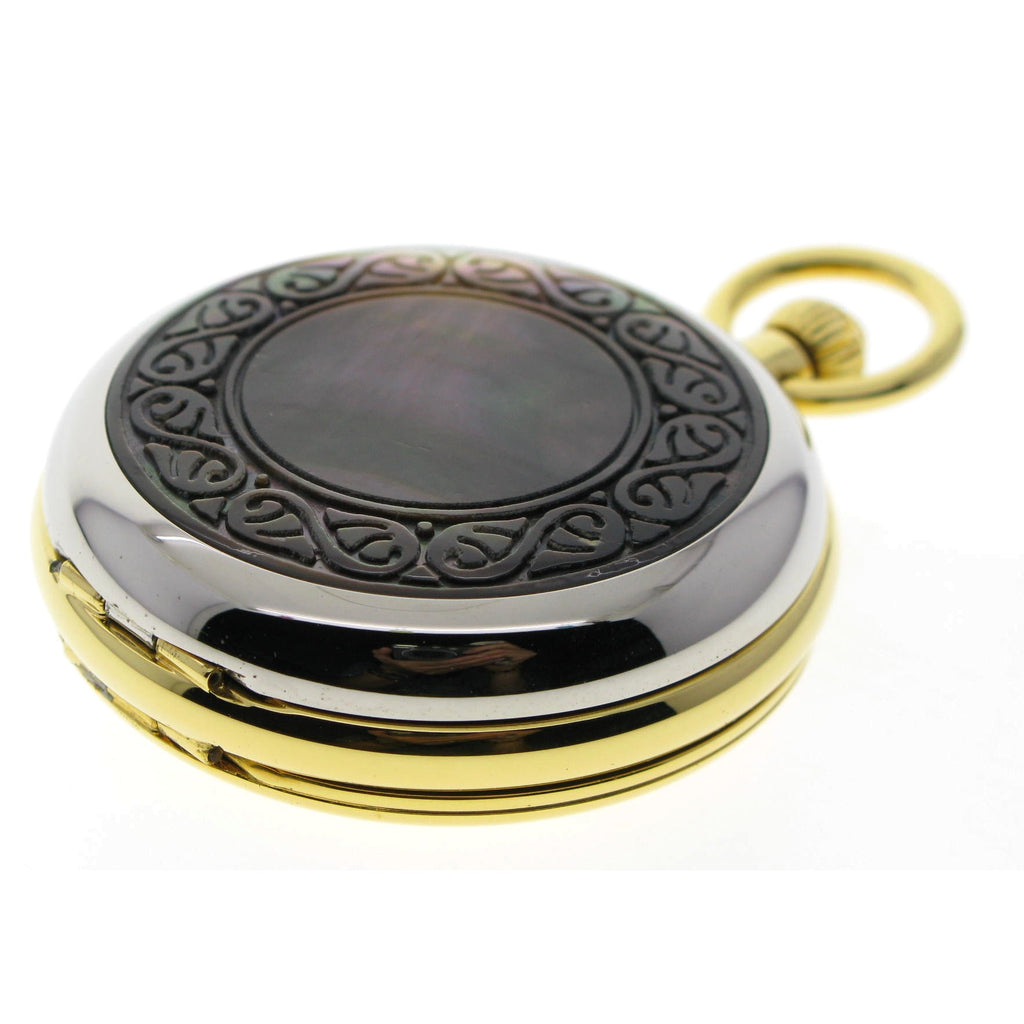 Gold Color Double Full Hunter Mechanical Pocket Watch with MOP Cameo Cover P294